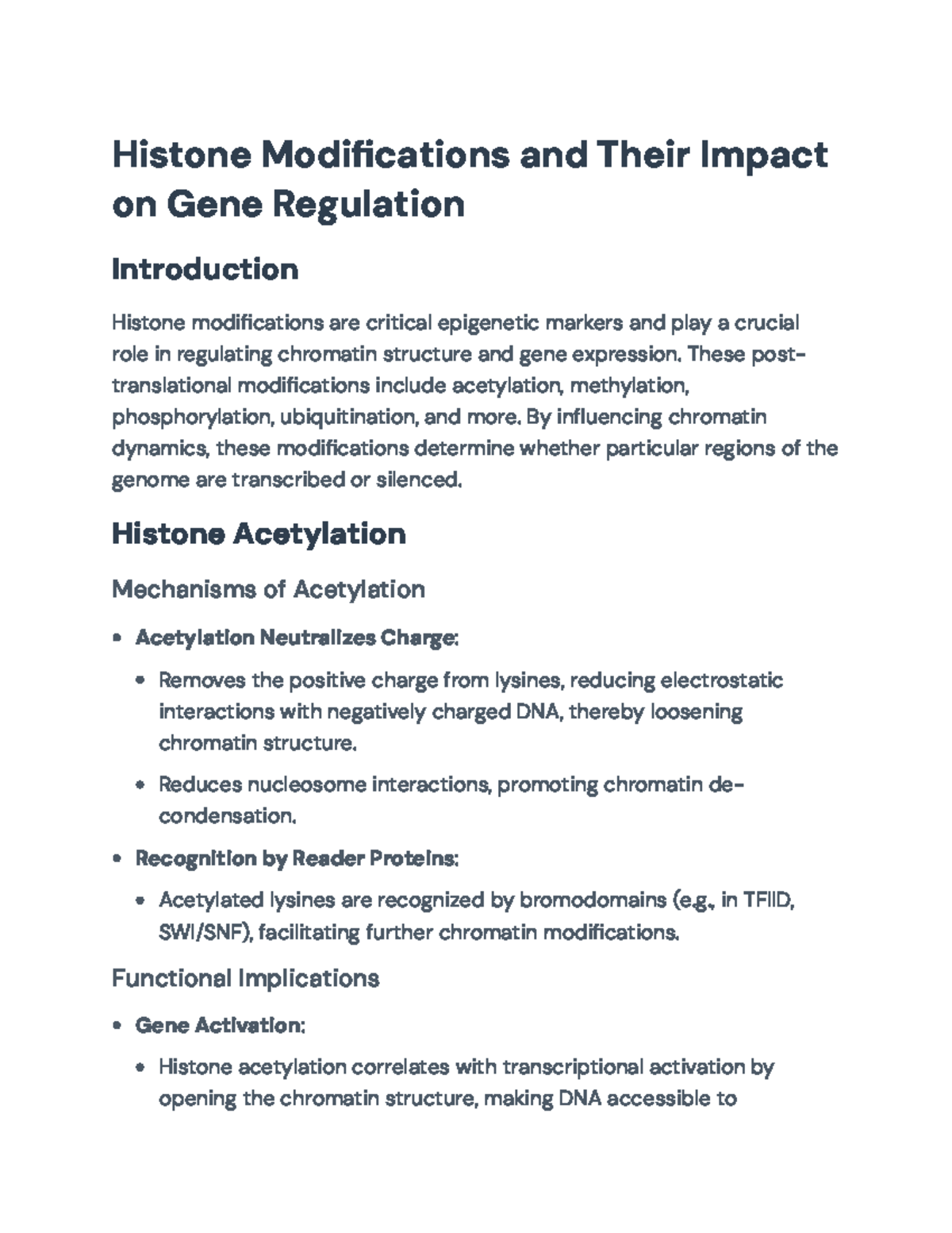 Histone Modifications and Their Role in Gene Regulation (BIO 101 ...