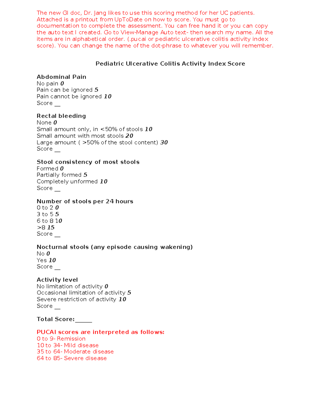 UC Assessment with PUCAI Scoring Guide - GI Evaluation Notes - Studocu