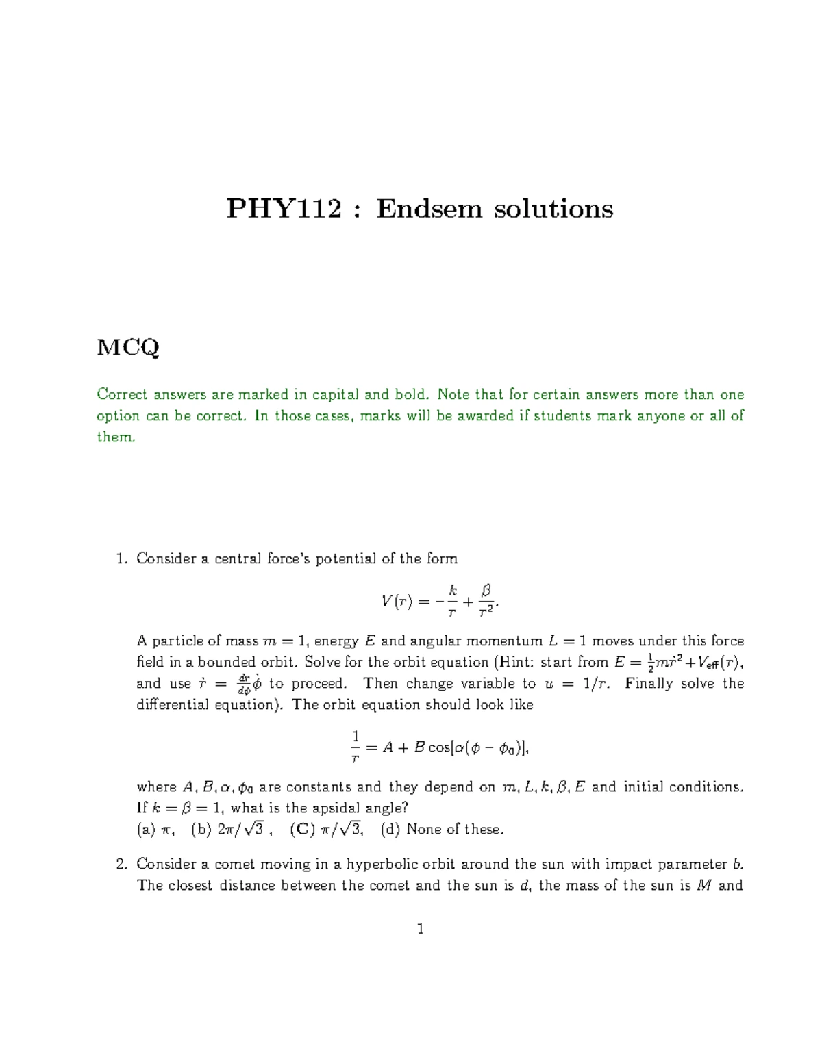 ESC 112 Endsem - 2 soln - NONE. - ESC112A Endsem Exam Answers and ...