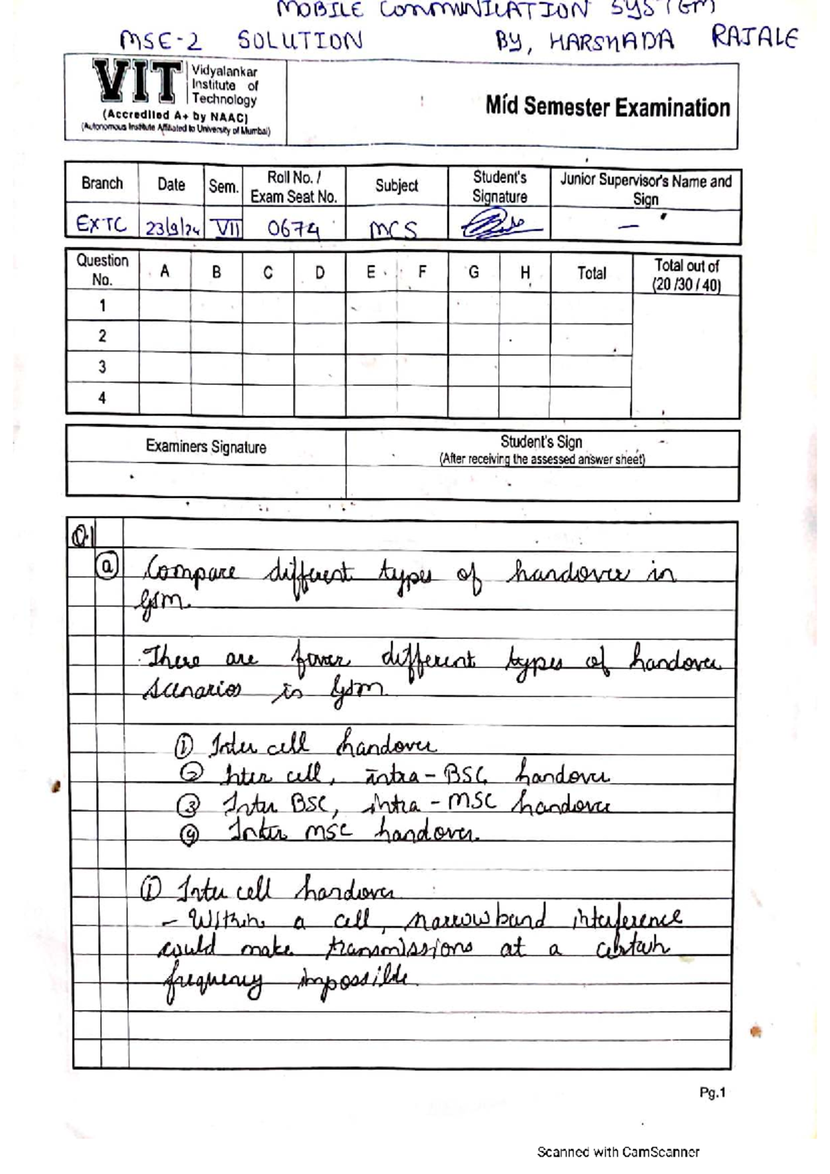 MCS 677 Mid Semester Exam Solutions - Mobile Communication - Studocu