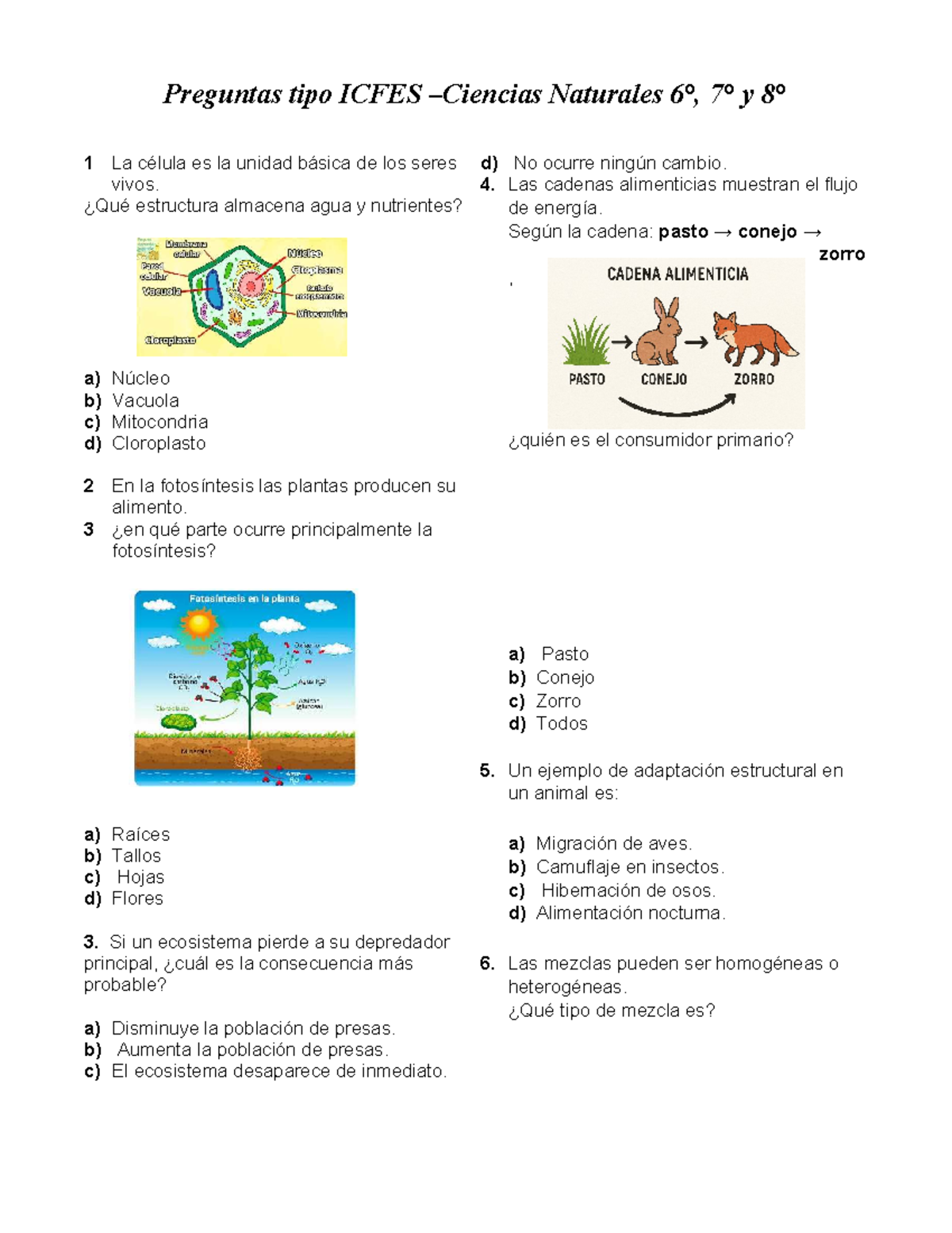 Preguntas tipo ICFES Naturales: Ejercicios y Respuestas - Studocu