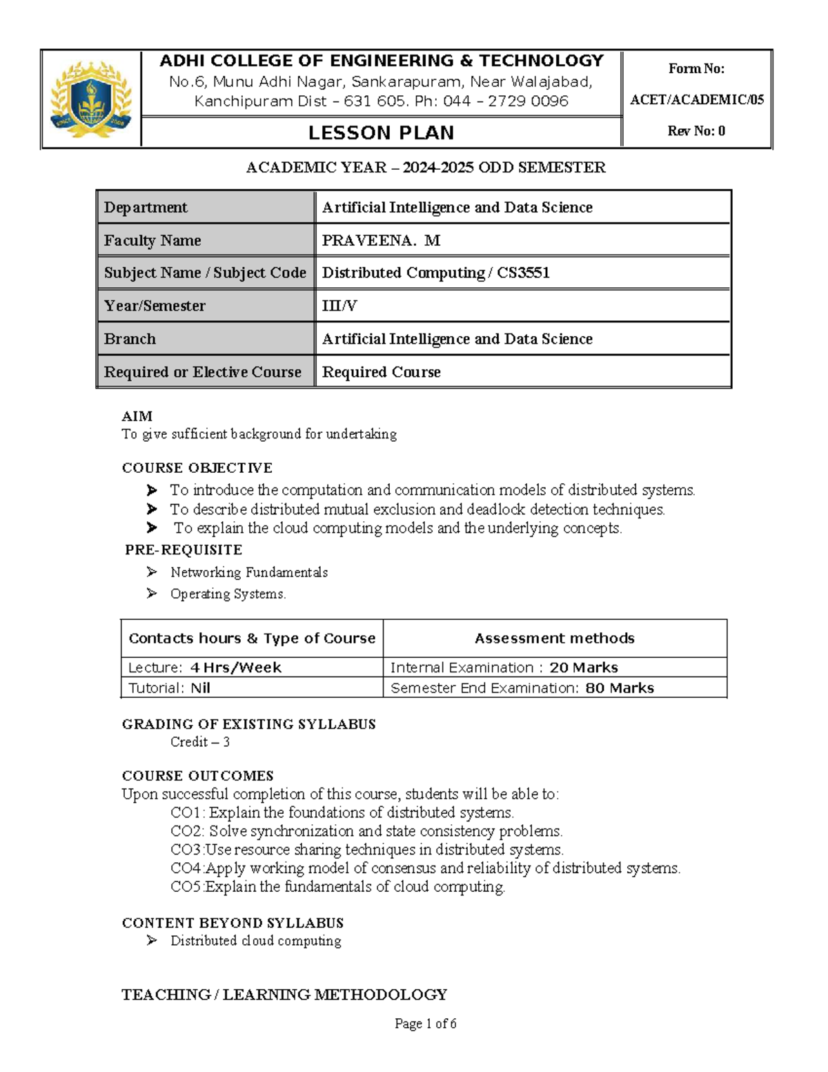 CS3551 - Lesson Plan for Distributed Computing - Studocu