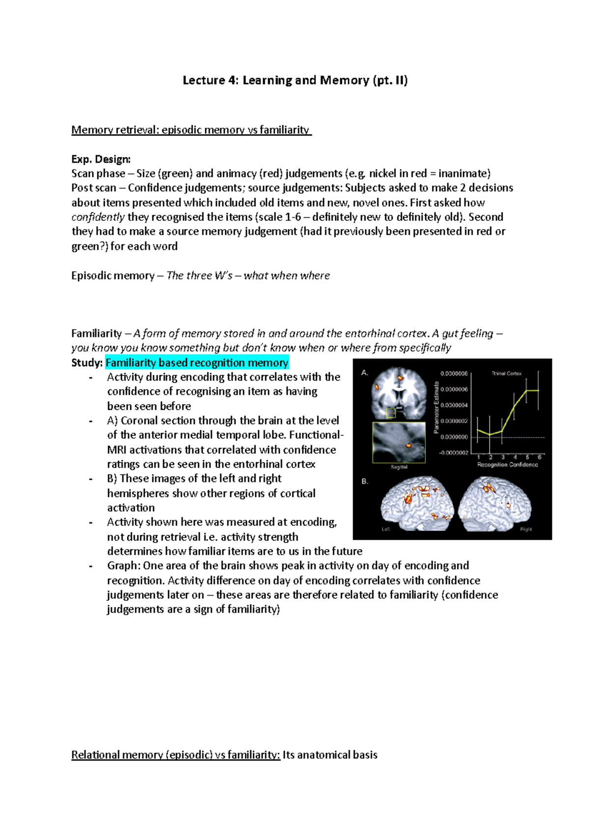 Lecture 4: Advanced Concepts in Memory Retrieval & Familiarity - Studocu