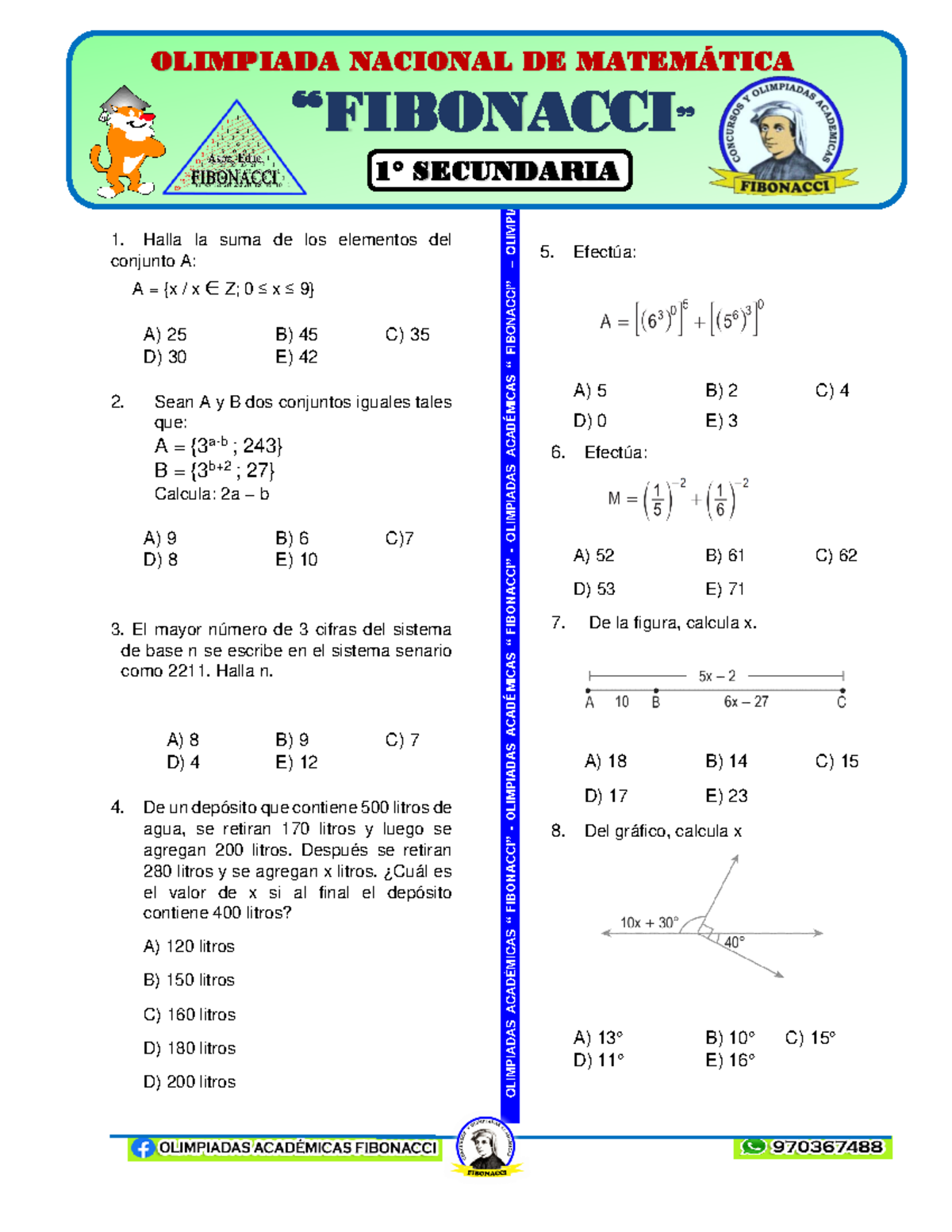 1ERO SEC MATE - Ejercicios y Preguntas de la Olimpiada "Fibonacci" - Document Preview