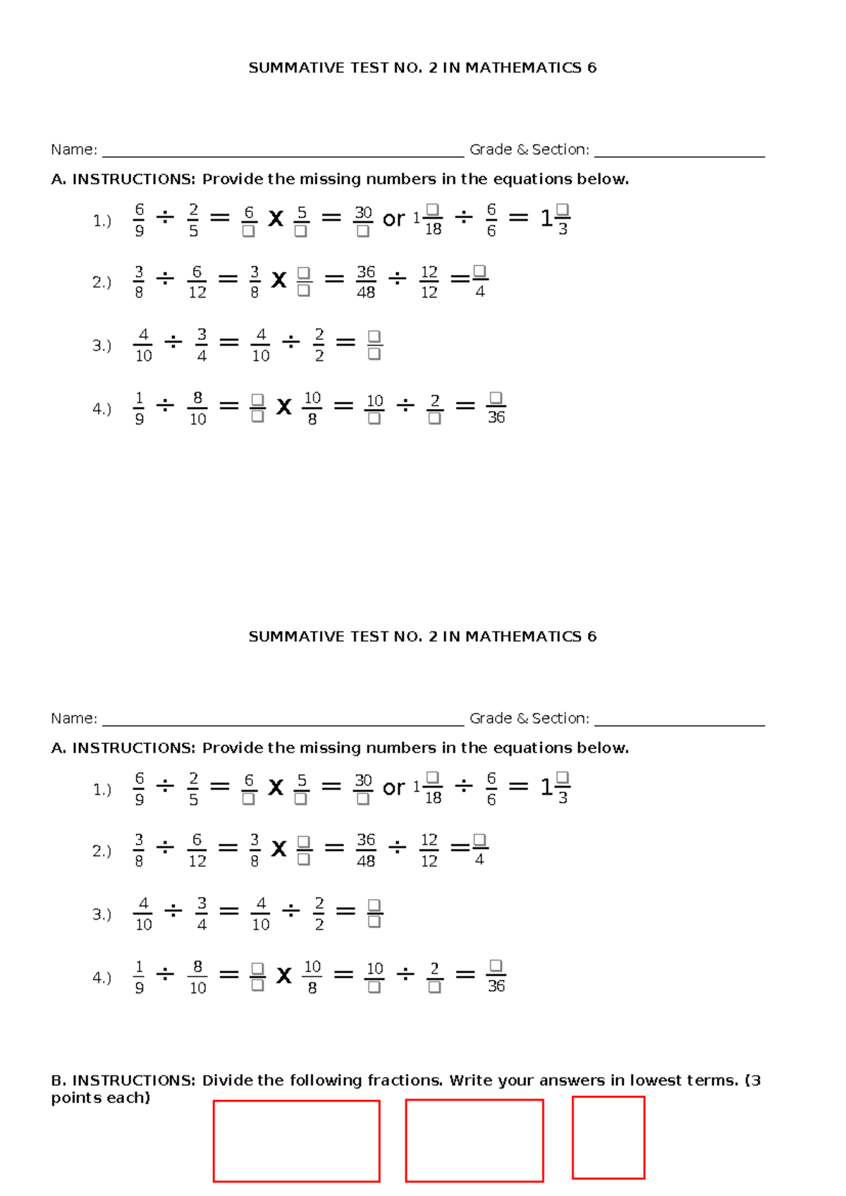 Summative Test 2 in Mathematics 6 - SY 2023-2024 - Studocu