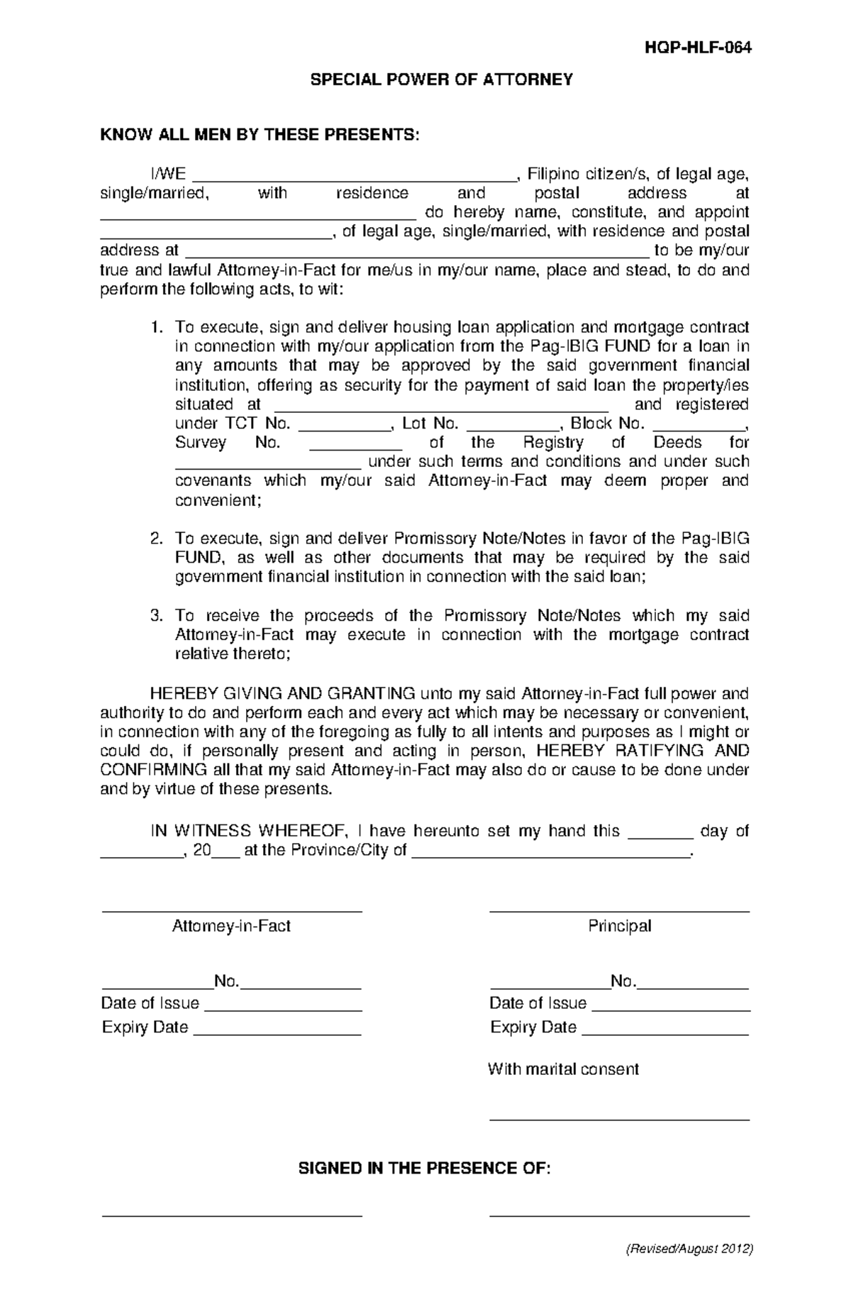 Special Power of Attorney Document (SPA, HQP-HLF-064, V02) - Studocu