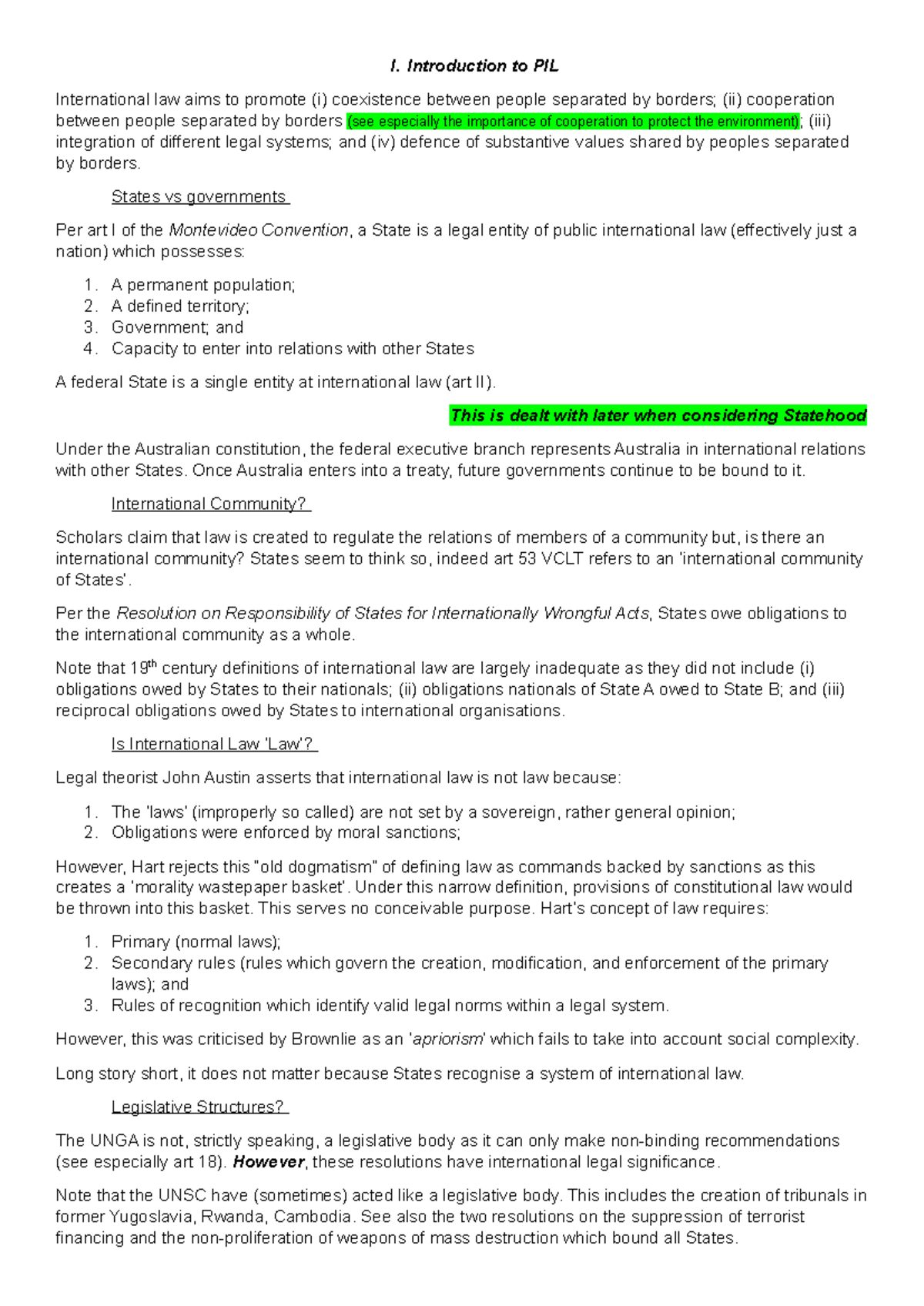 LAWS3705 Final Exam Notes on International Law Principles - Studocu