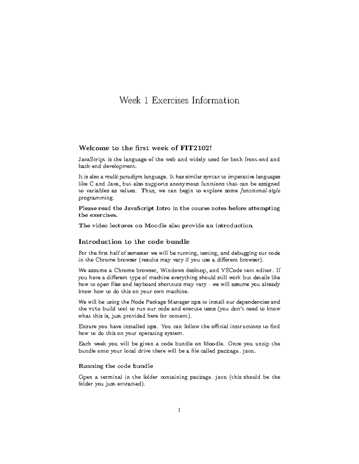 FIT2102 Week 1 JavaScript Exercises Overview and Setup Guide - Studocu