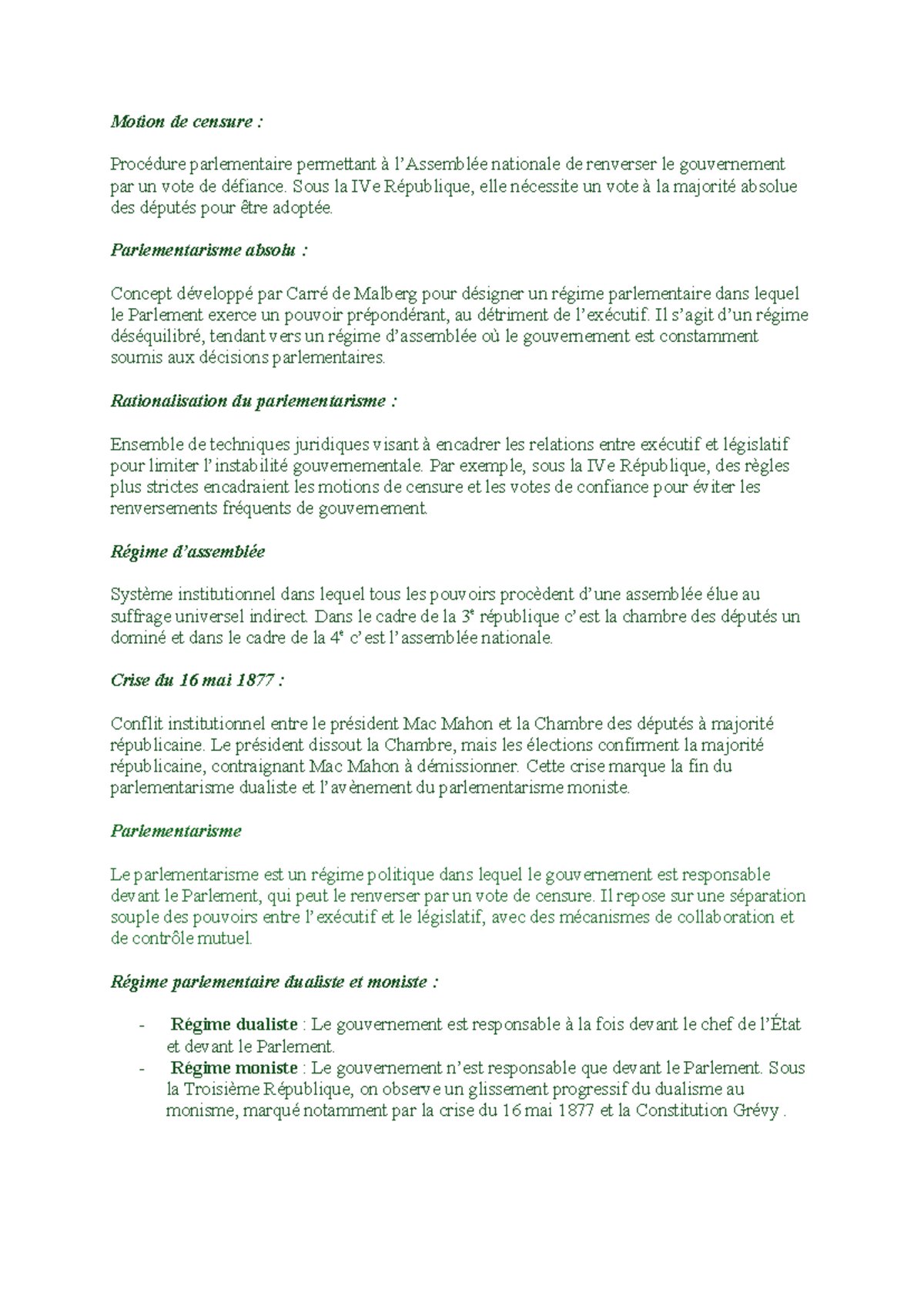 Définitions constit - Motion de censure : Procédure parlementaire ...