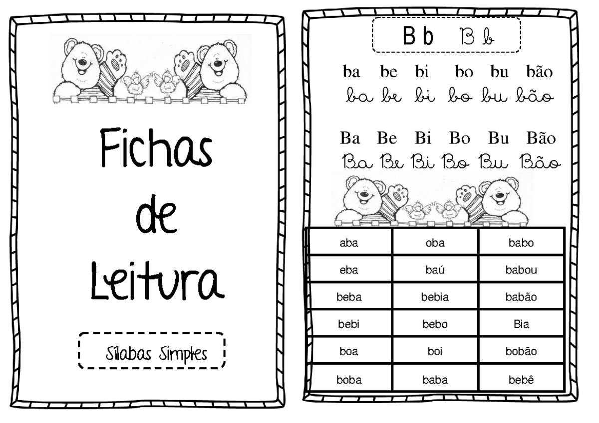 Ficha de Leitura: Sílabas Simples - Bb B b ba be bi bo bu bão - Studocu