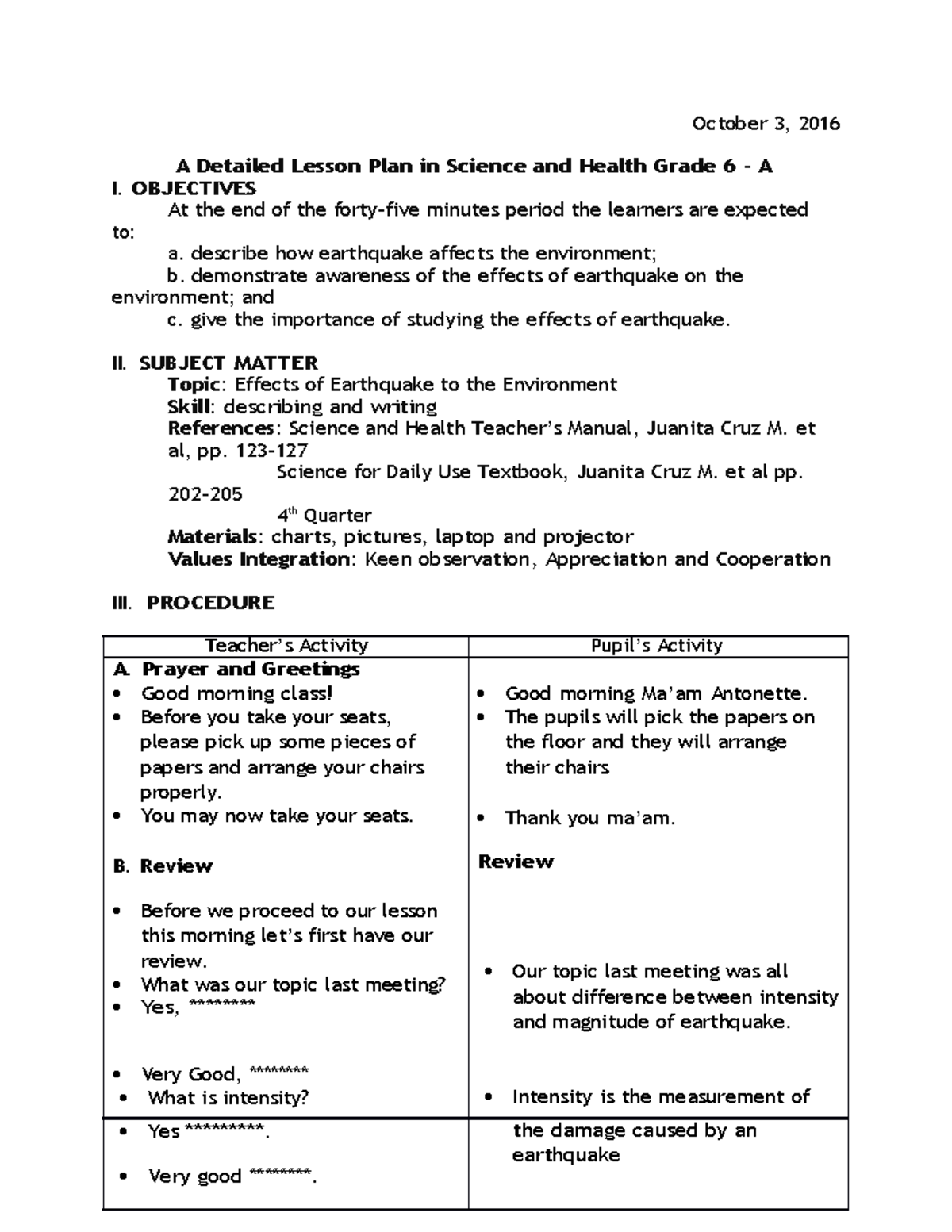 LESSON PLAN SCIENCE 6 QUARTER 4 - October 3, 2016 A Detailed Lesson ...