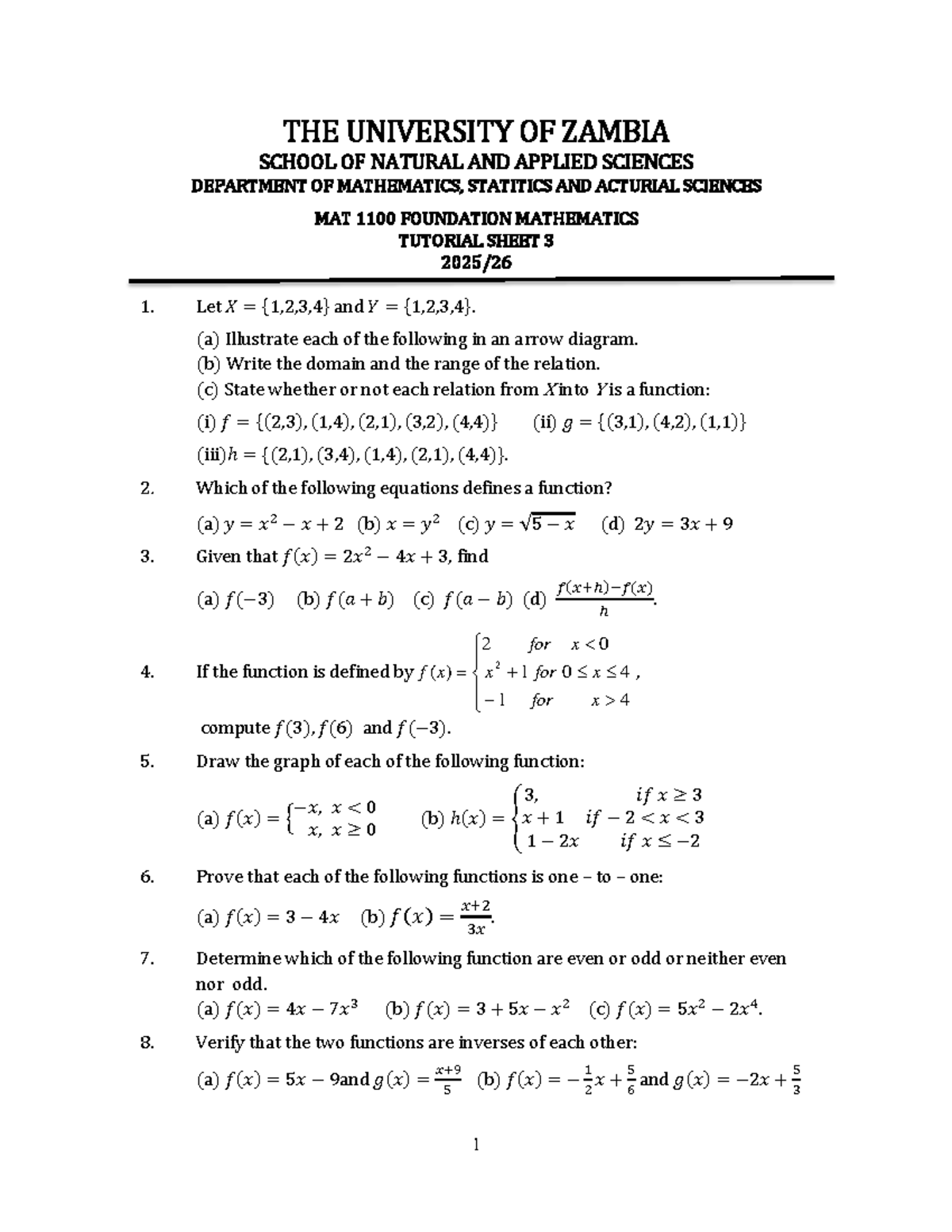 Math 1100 Foundation Mathematics Tutorial Sheet 3 - Studocu