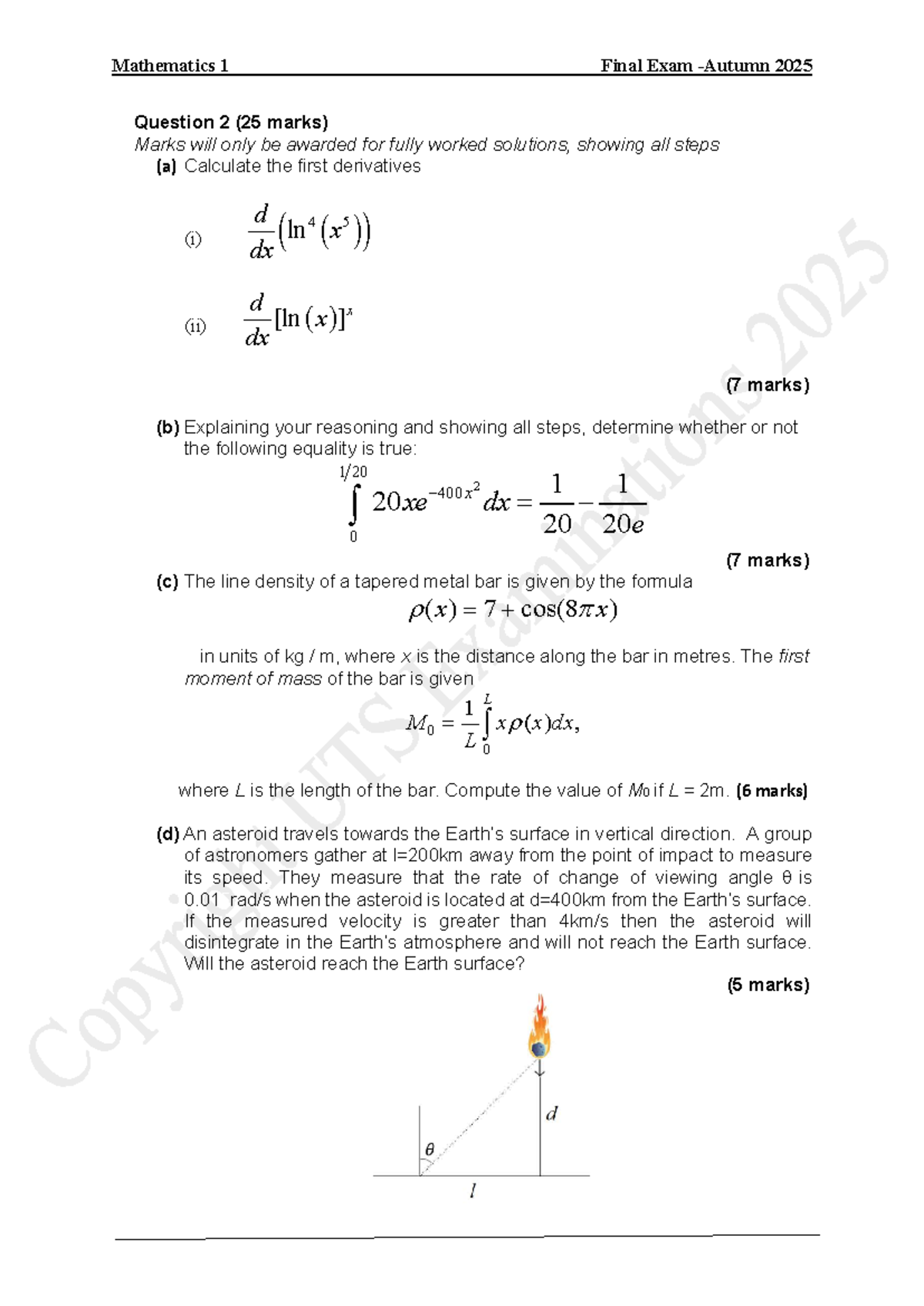 Mathematics 1 Final Exam 2025: Question 2 Solutions and Explanations ...