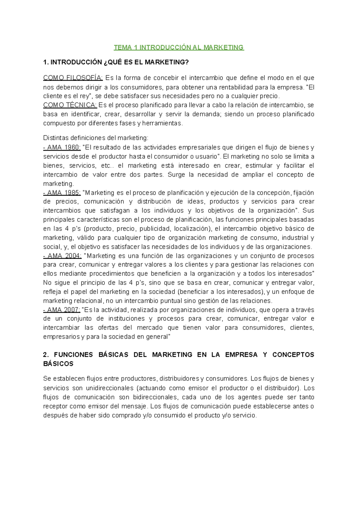 Introducción al Marketing tema 1 - TEMA 1 AL MARKETING 1. ES EL ...