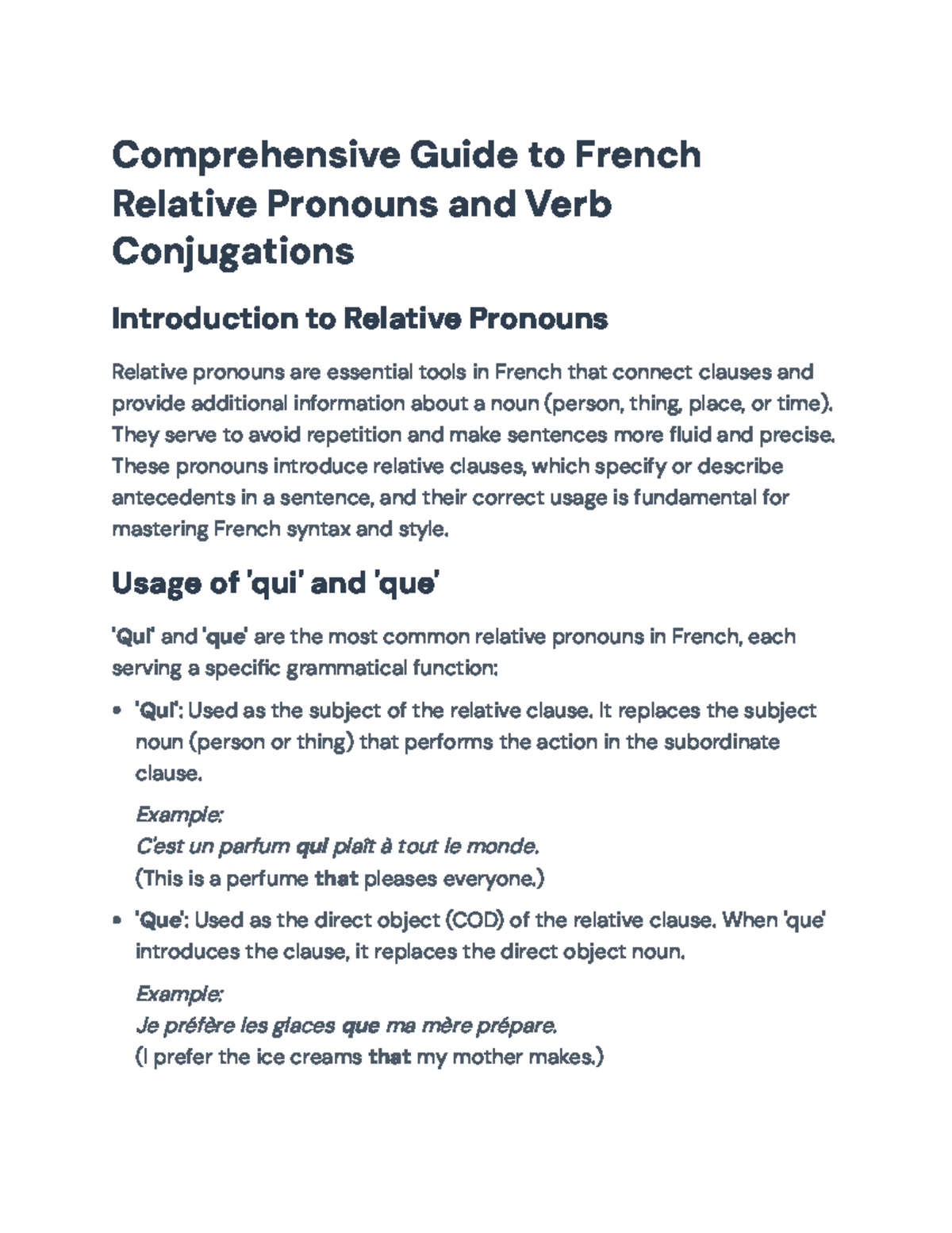 Comprehensive Guide to French Relative Pronouns & Verb Conjugations ...