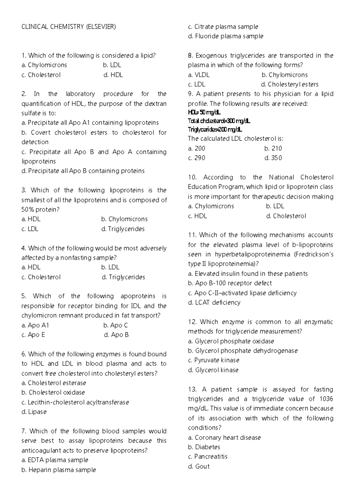 CLINICAL CHEMISTRY (ELSEVIER) - Lipid Profile and Metabolic Disorders ...