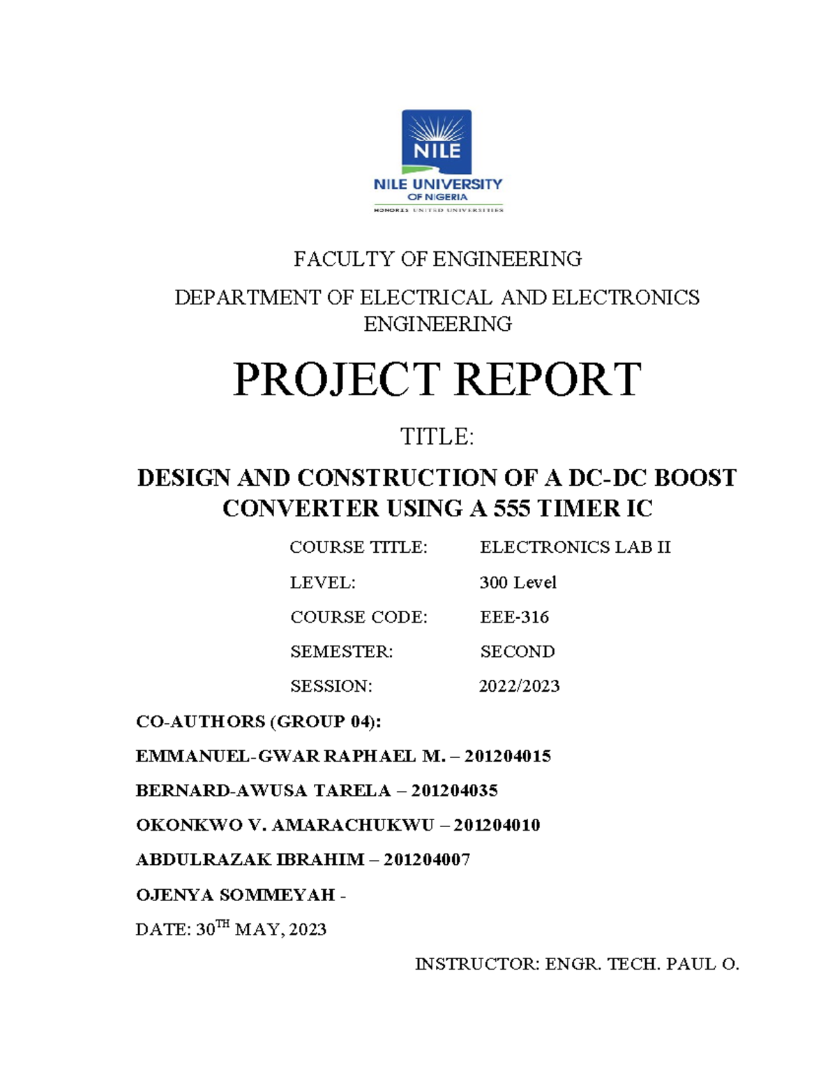 EEE-300 Electronics II Final Project Report: Design of DC-DC Boost ...