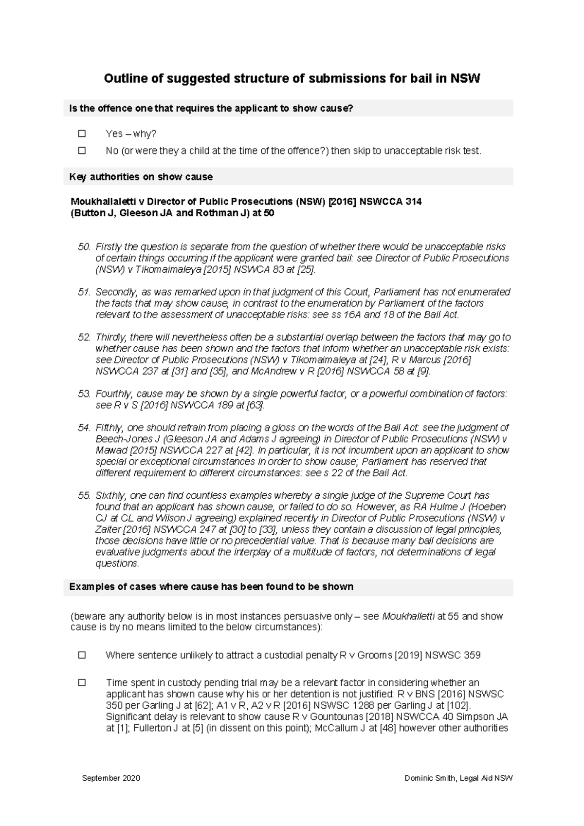 Bail Application Submissions Outline Template - NSW Law Guide - Studocu