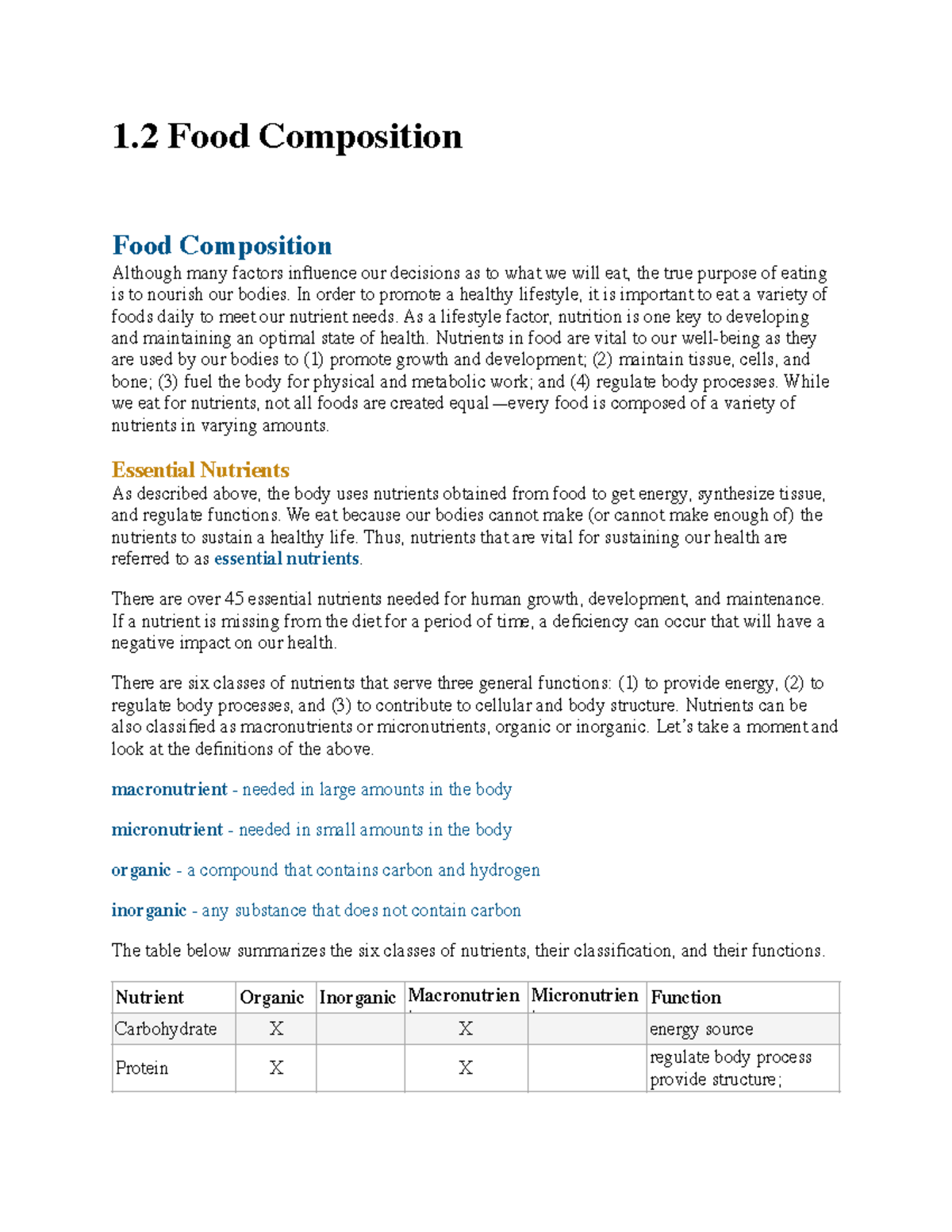 Module 1.2 - Lecture Notes on Food Composition and Nutrition - Studocu