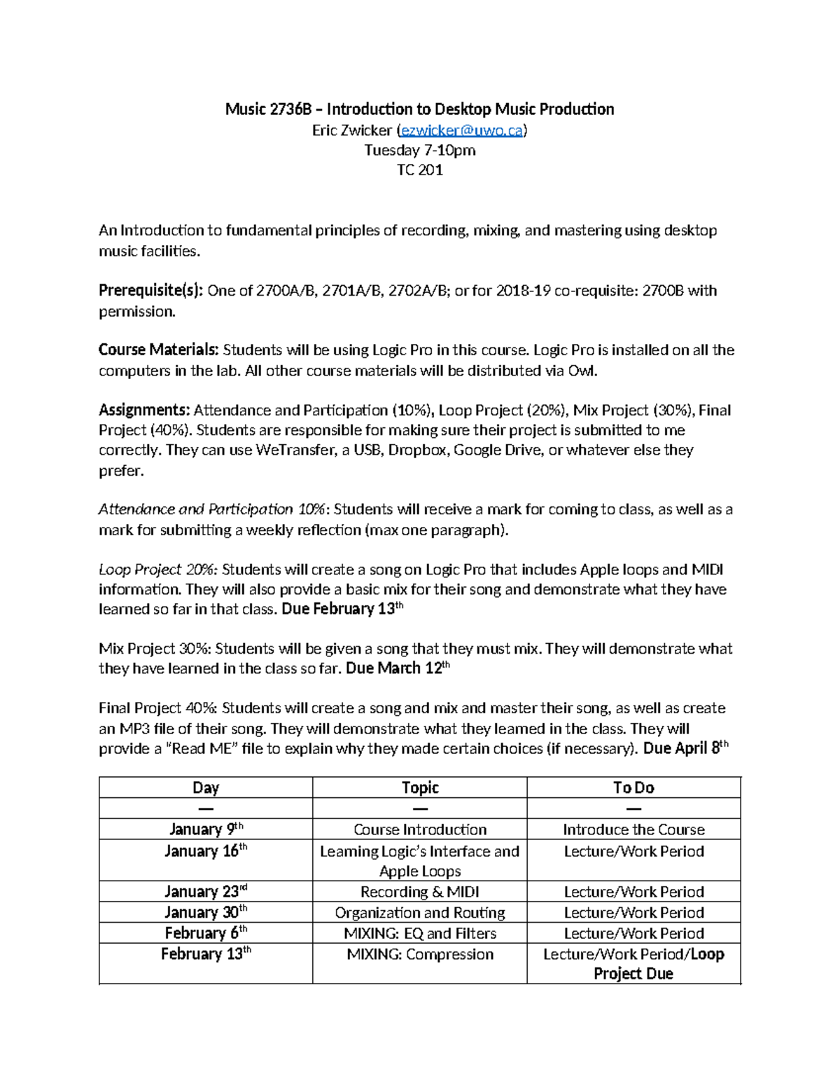Music 2736B - Syllabus for Desktop Music Production Course - Studocu