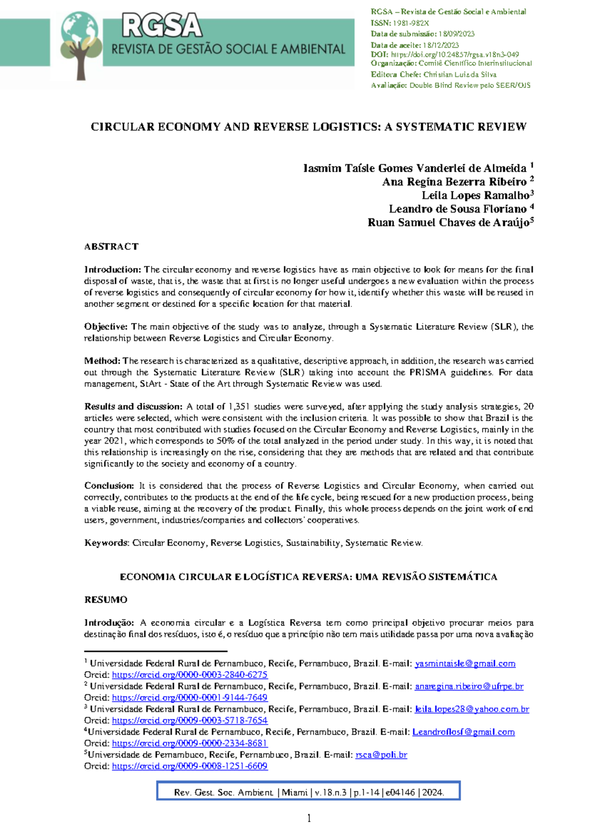 RGSA 049: Circular Economy & Reverse Logistics - A Systematic Review ...