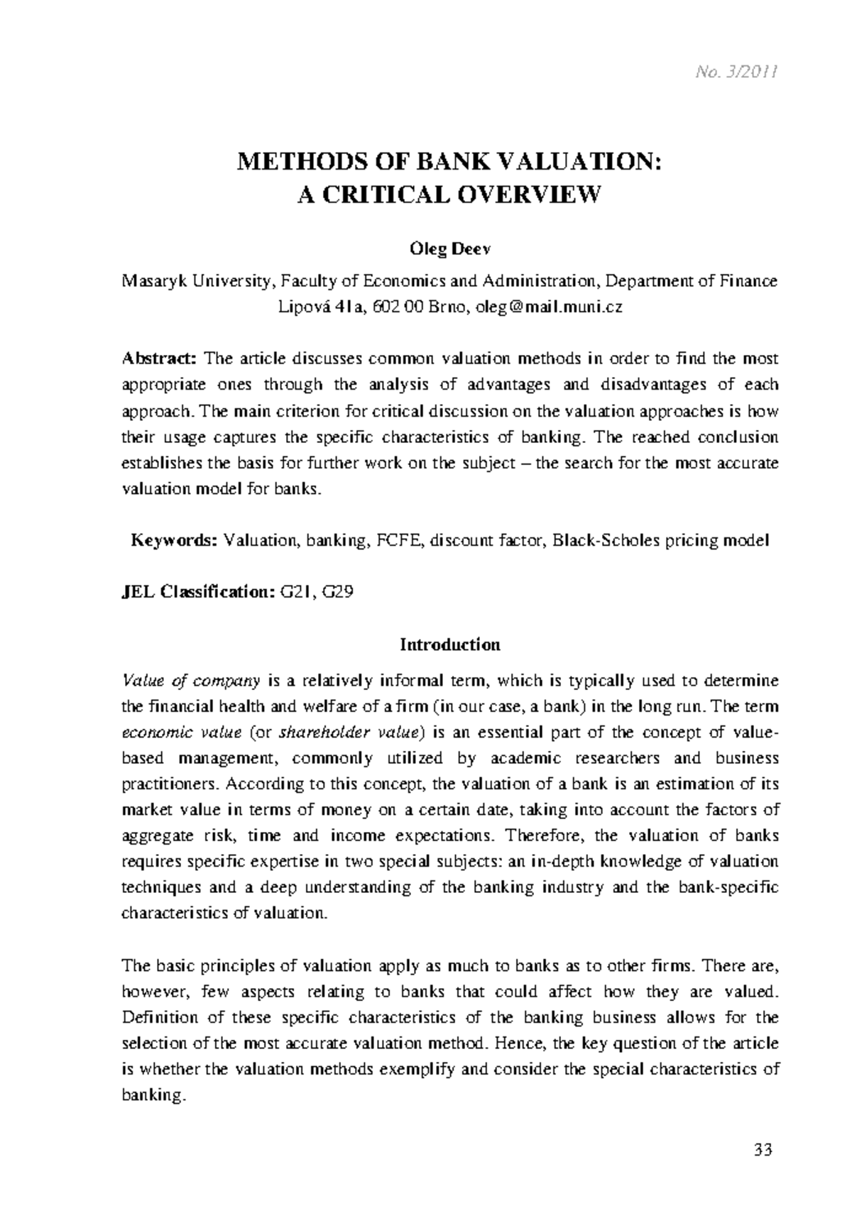 7820-Critical Overview of Bank Valuation Methods: A Study - Studocu