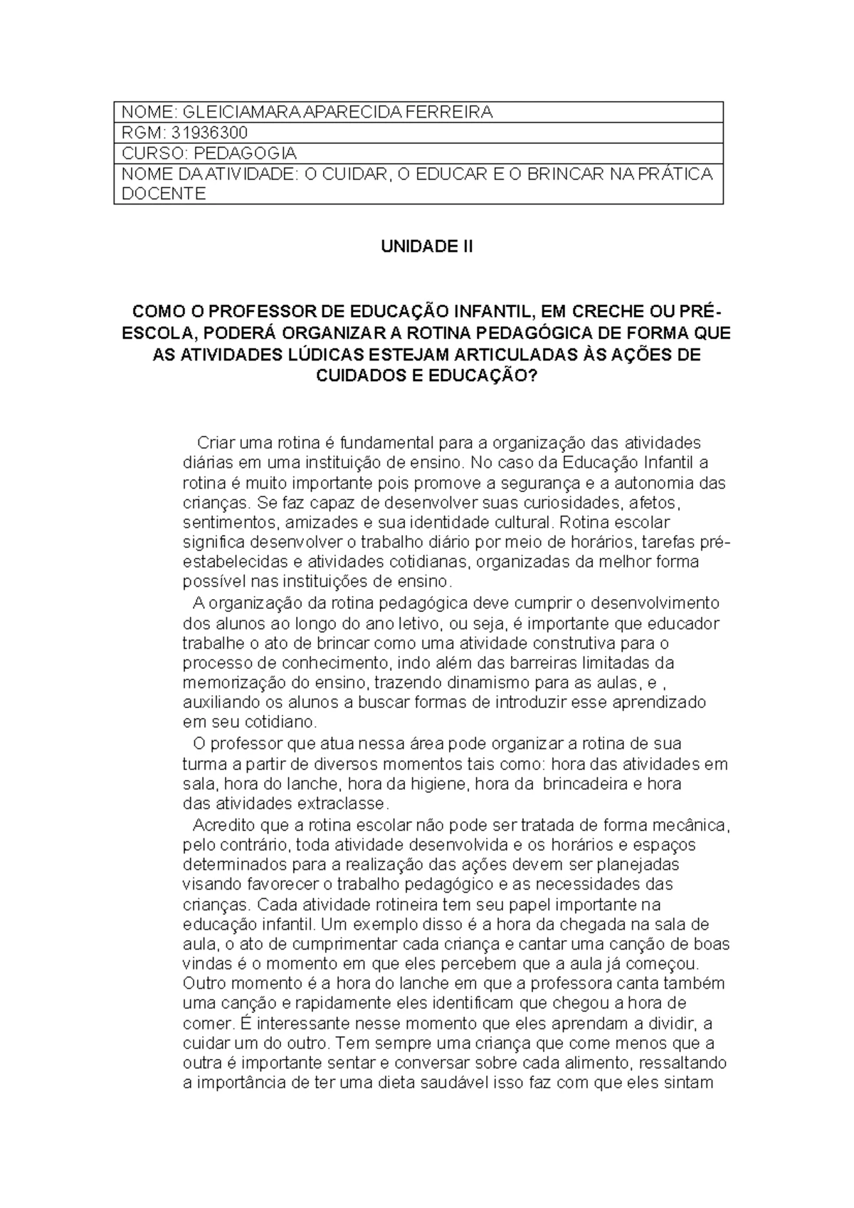 Prática de Ensino em Educação Infantil - Modelo Atividade III - Plano ...