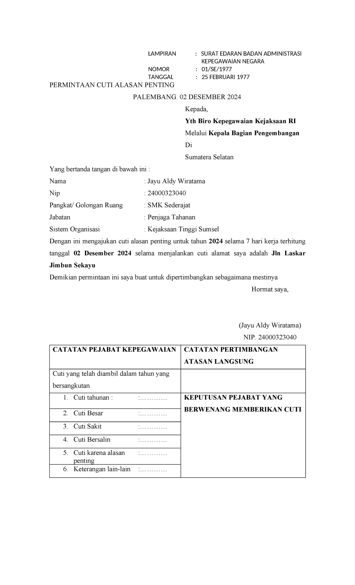 Surat Permohonan Cuti Alasan Penting - GFFFD - Studocu