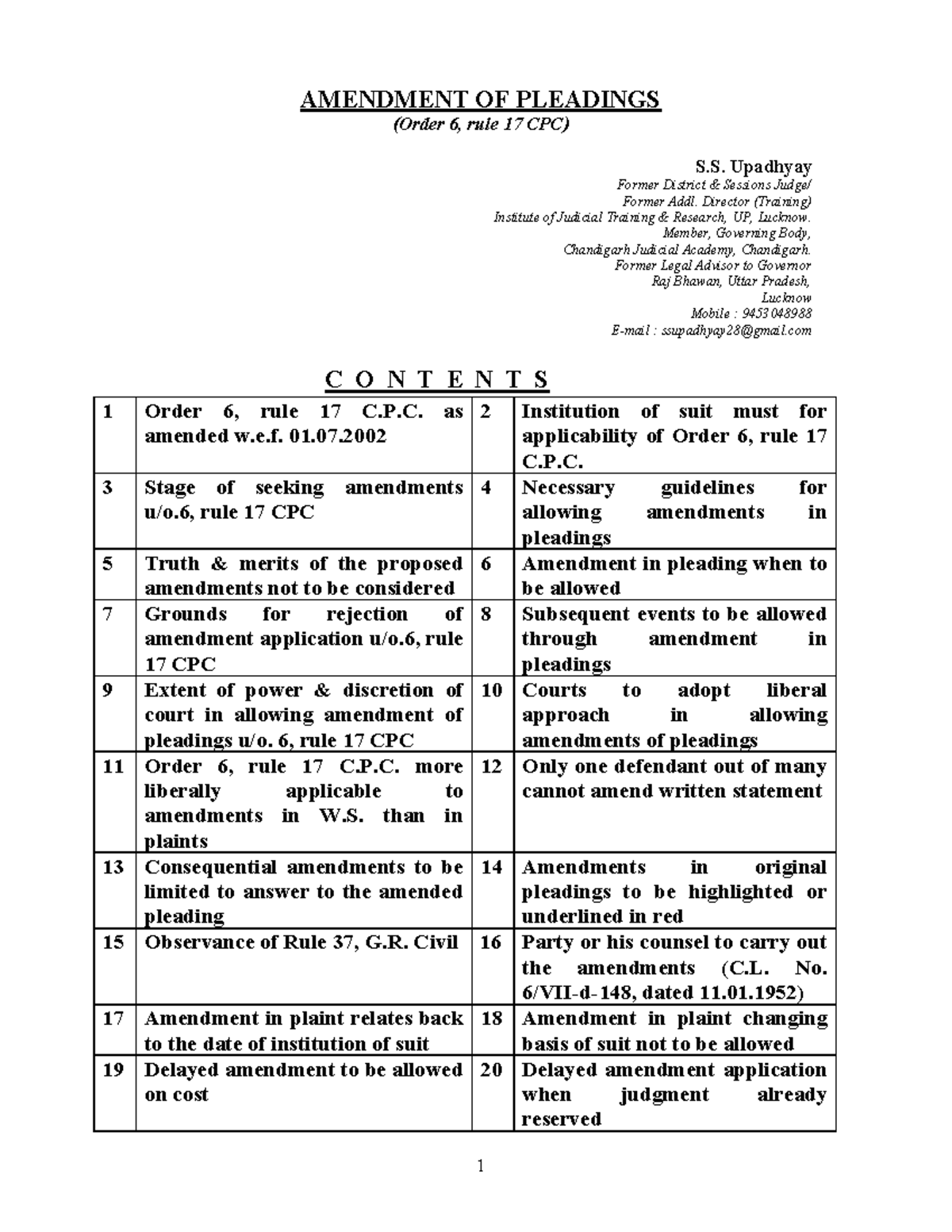 Amendment OF Pleadings - AMENDMENT OF PLEADINGS (Order 6, rule 17 CPC ...
