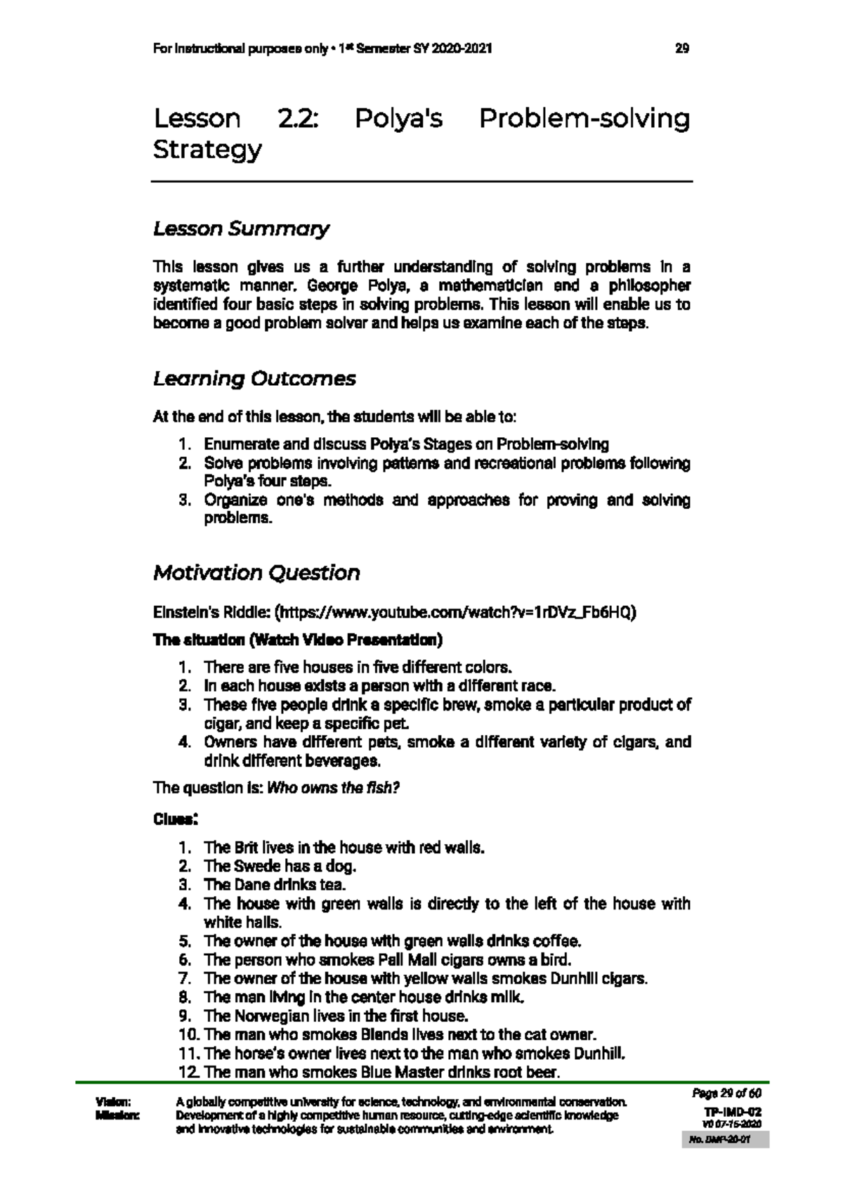 Lesson 2.2: Polyas Four-Step Approach to Problem Solving - Studocu