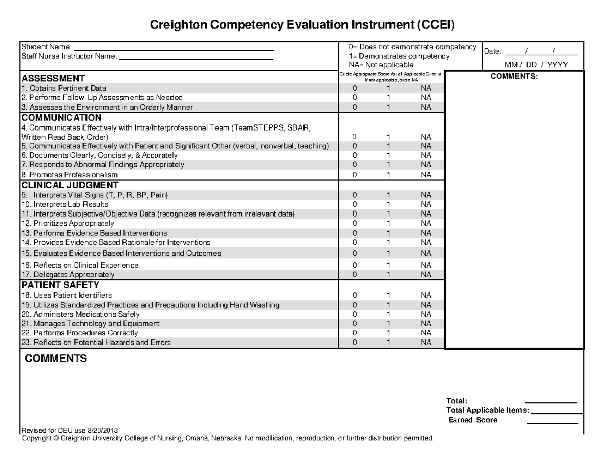CCEI Assessment Tool - Practice Material for Nursing Students - Studocu