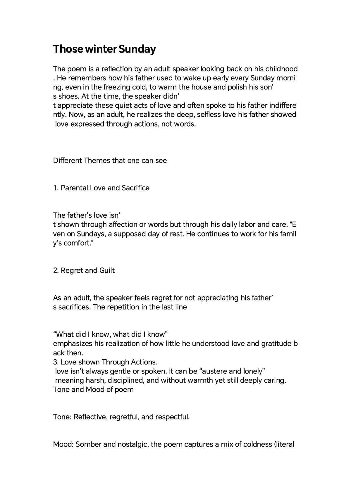 Those Winter Sundays: An Analysis of Parental Love and Regret - ENG ...