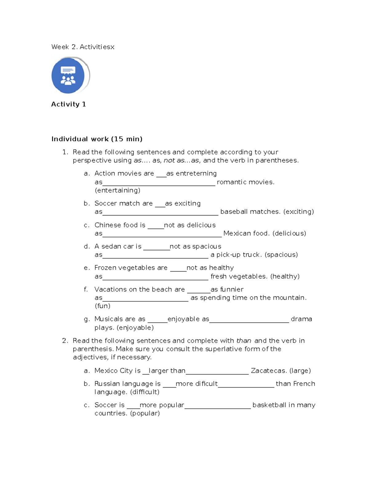 Ingles 22 - tarea de la semana 2 - Week 2. Activitiesx Activity 1 ...
