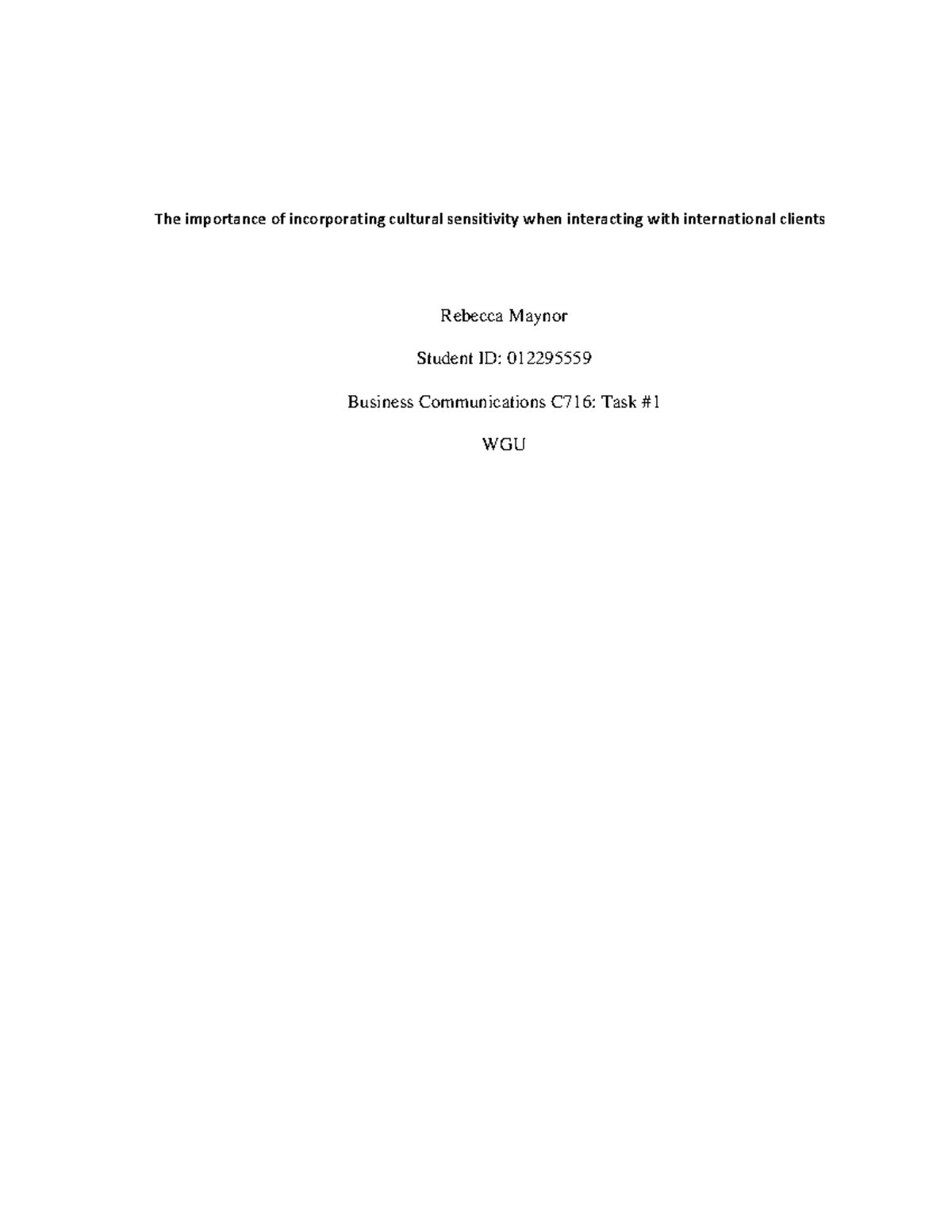 Business Communication - Task 1- cultural sensitivity - The importance ...