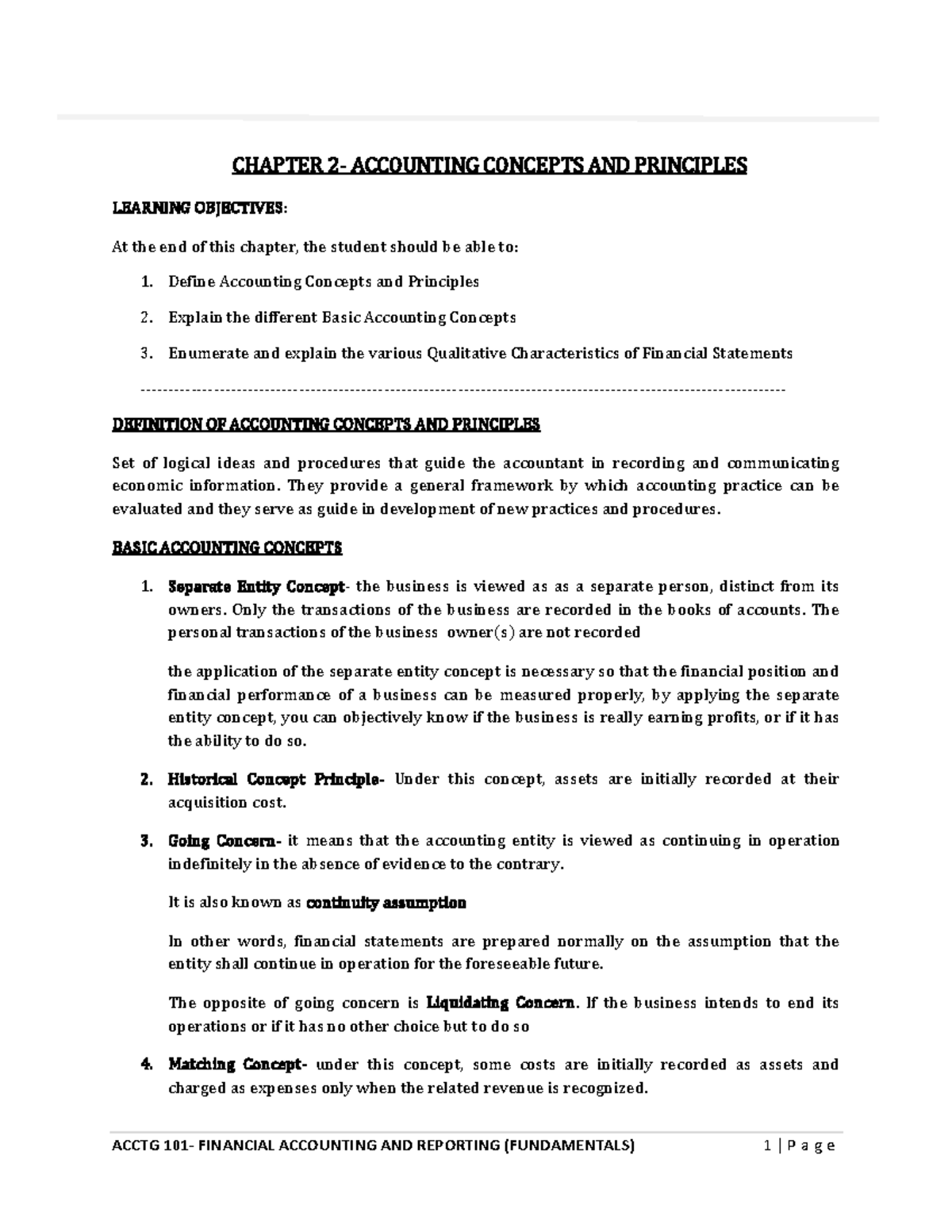 ACCTG FINANCIAL ACCOUNTING AND REPORTING: Chapter on Concepts ...