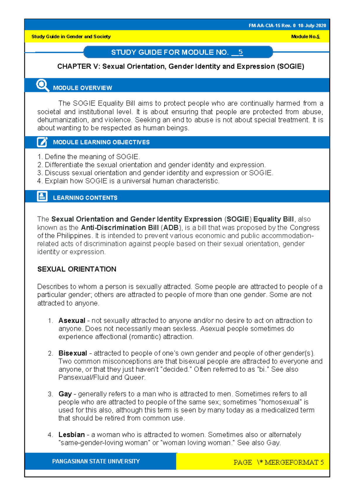 GEE2-Module-5 Study Guide: Understanding SOGIE in Gender & Society ...