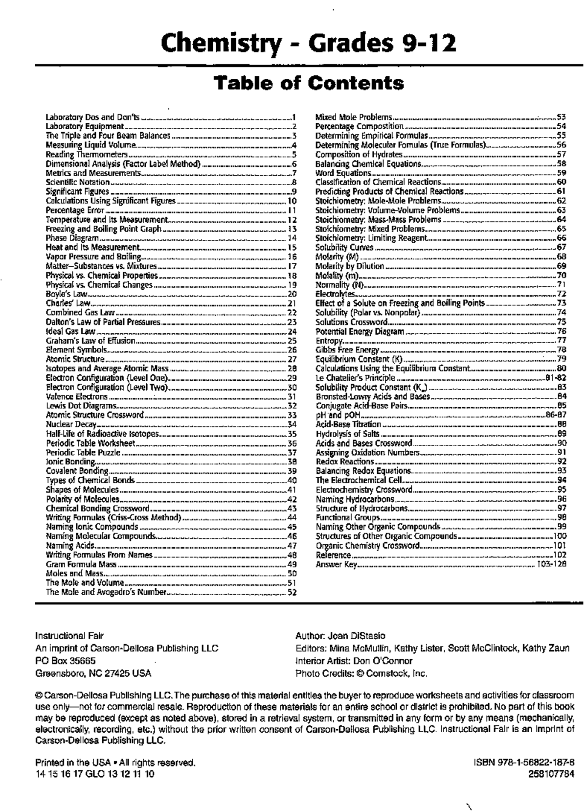 Chemistry IF8766 Laboratory Activities Workbook and Reference Guide ...