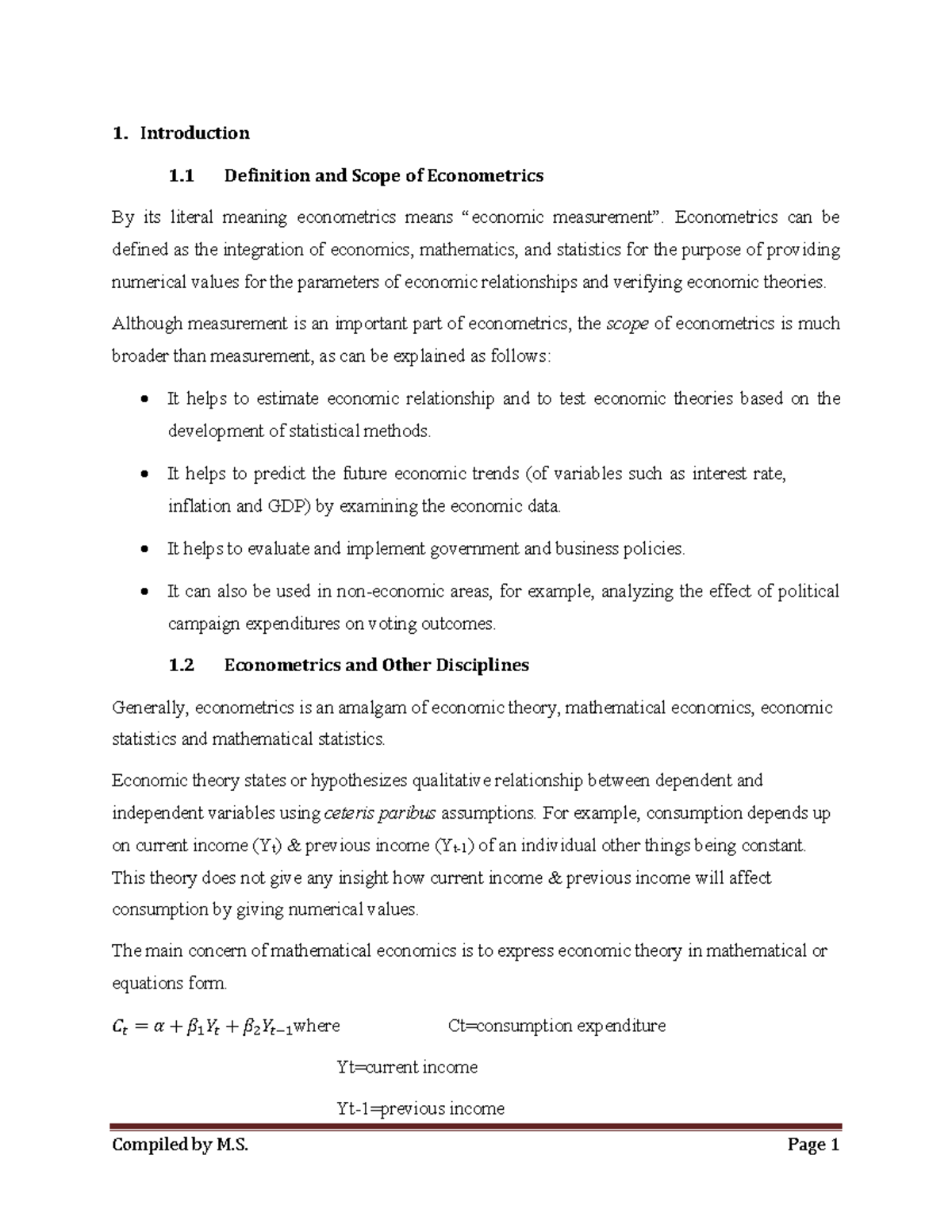 Econometrics I Lecture Notes: Introduction and Methodology - Studocu