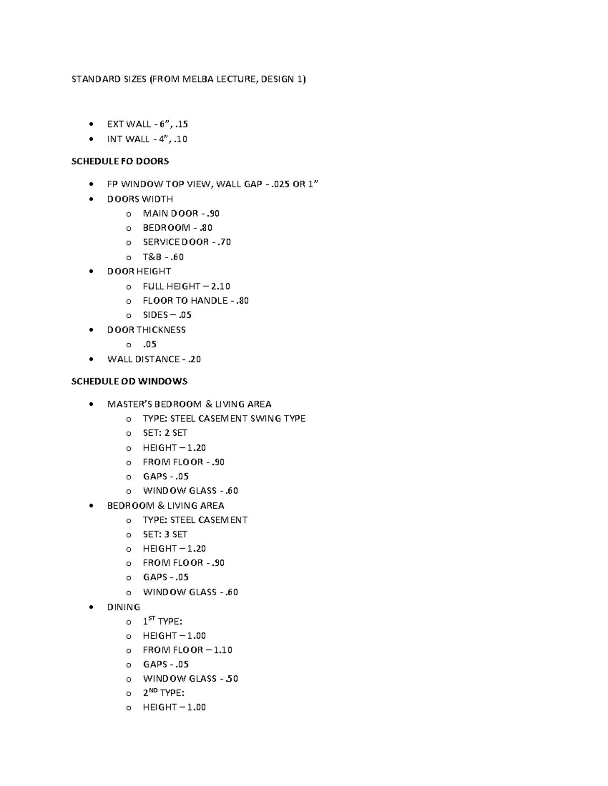 Standard Sizes for Design 1 Lecture: Walls, Doors, Windows, and More ...
