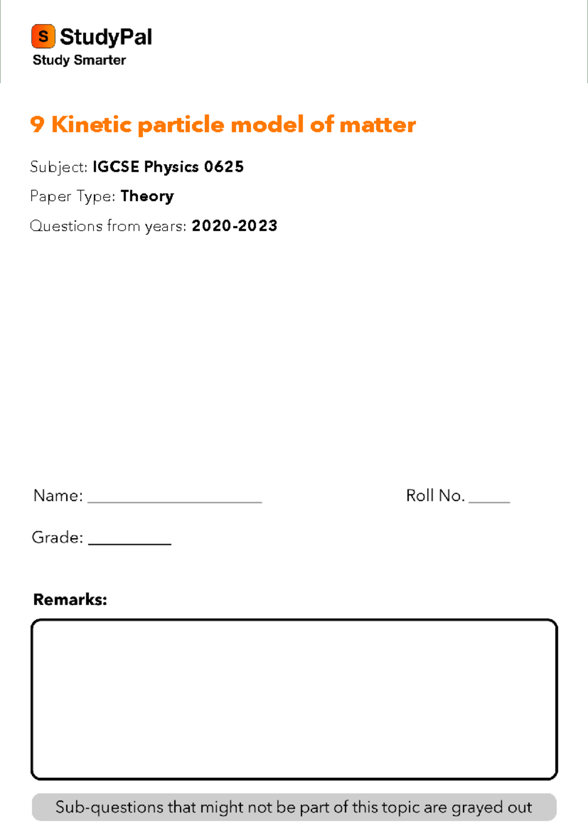 IGCSE Physics 0625: Kinetic Particle Model Theory Questions - Studocu