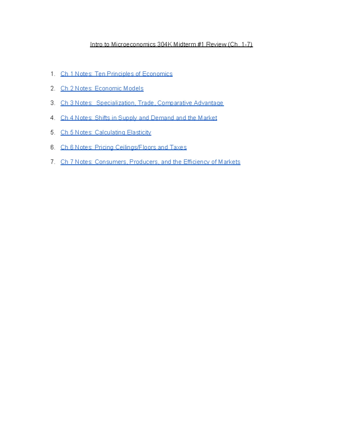Review Sheet for ECON 2302: Key Concepts and Elasticity Principles ...