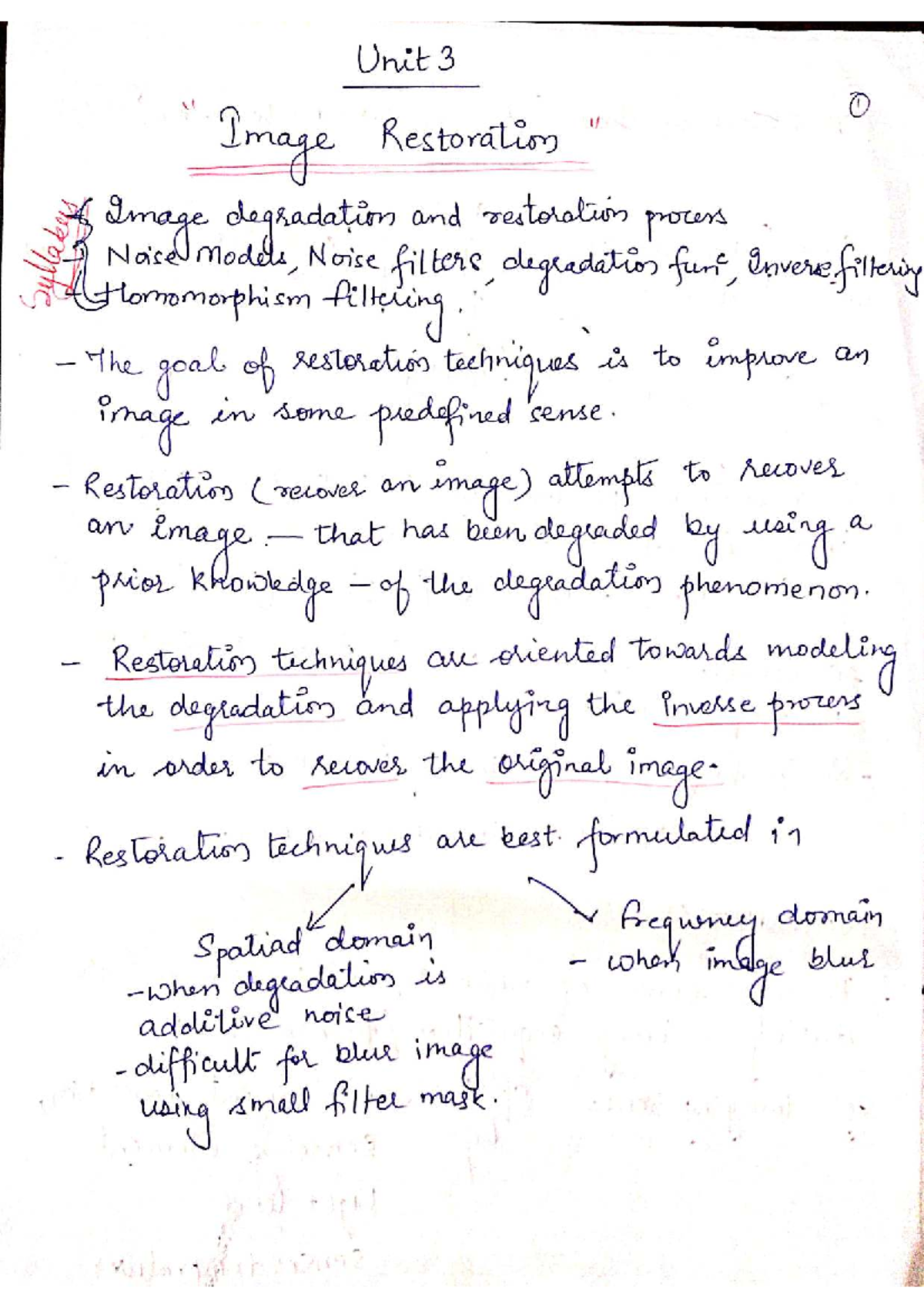 DIP UNIT 3 - Image Restoration Techniques and Noise Models Notes - Studocu