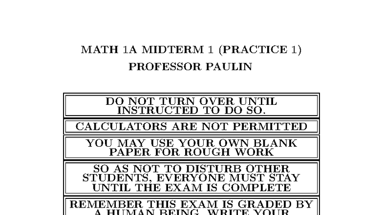 MATH 1A MIDTERM 1 PRACTICE EXAM SOLUTIONS AND GUIDELINES - Studocu