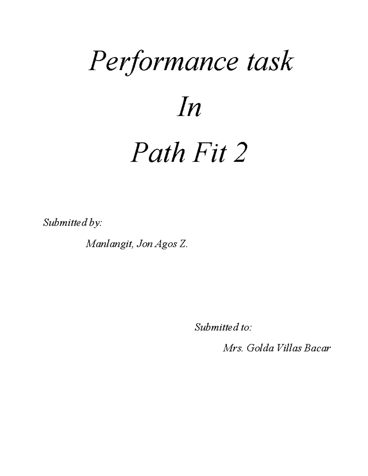 Performance Task: Weight Loss Plan for Path Fit 2 - Studocu