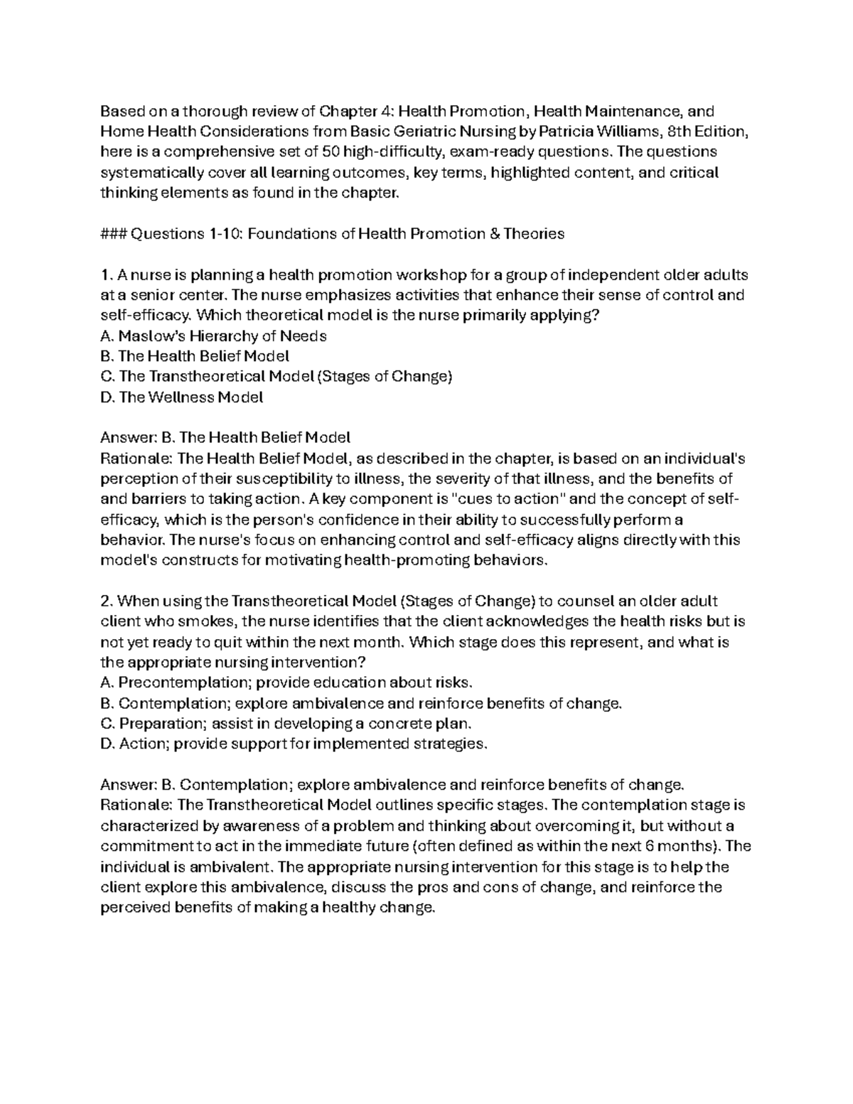 PN200 Chapter 4 - Health Promotion & Maintenance Practice Questions ...