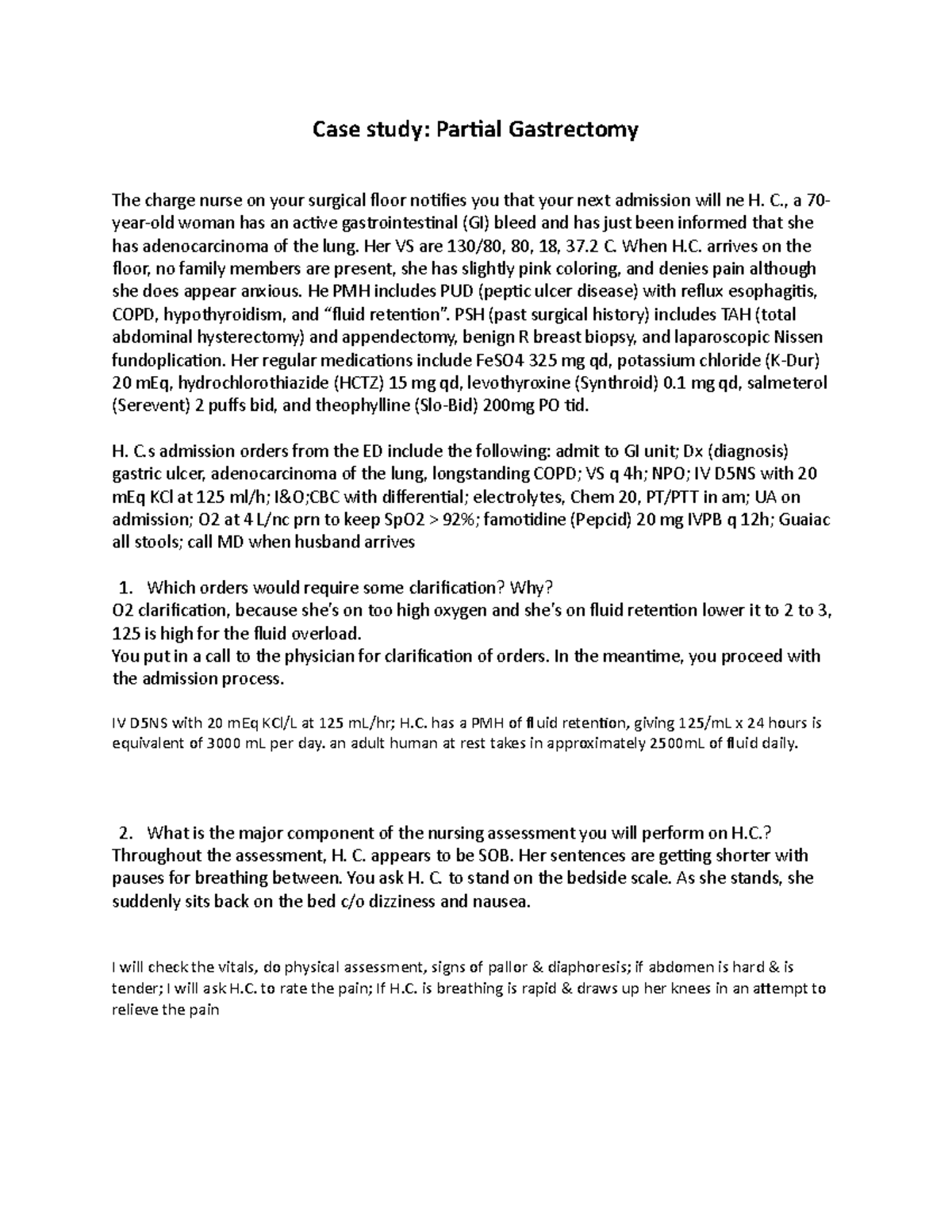 Case Study: Partial Gastrectomy with GI Bleed Management - Studocu