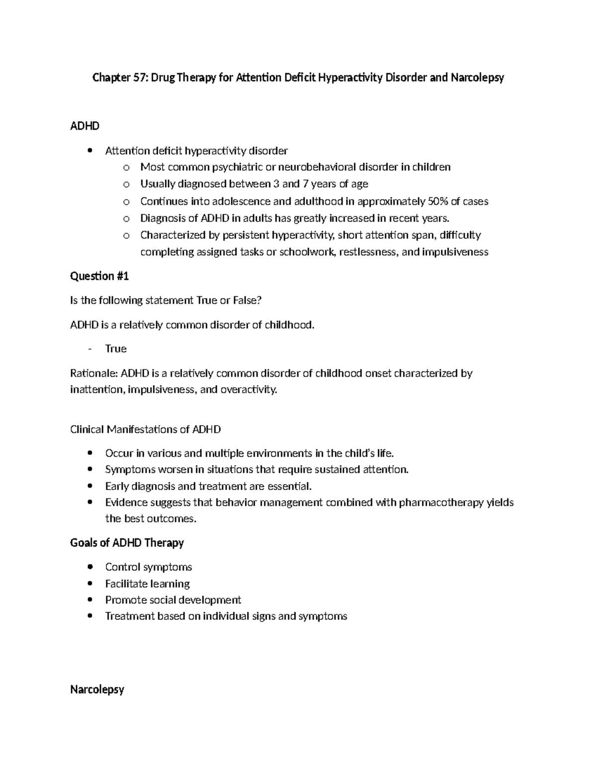 ADHD and Narcolepsy - Pharmacology notes - Chapter 57: Drug Therapy for ...