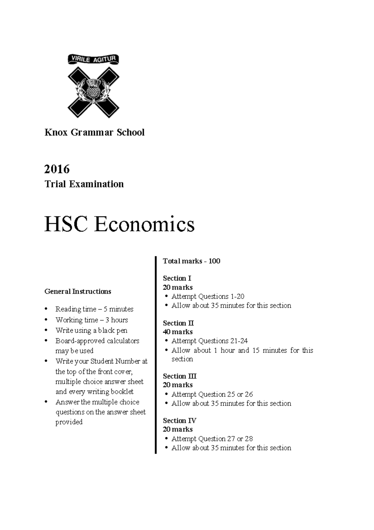 2016 HSC Trial Exam - Knox Grammar School Economics (12ECO) - Studocu