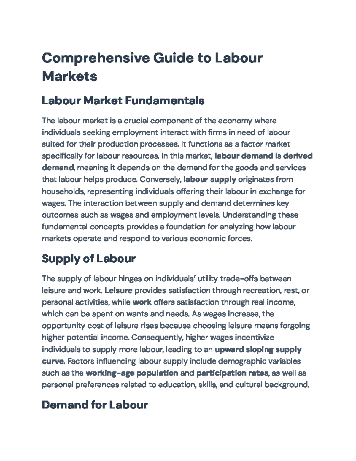 Comprehensive Overview of Labour Markets (ECO101) - Key Concepts ...