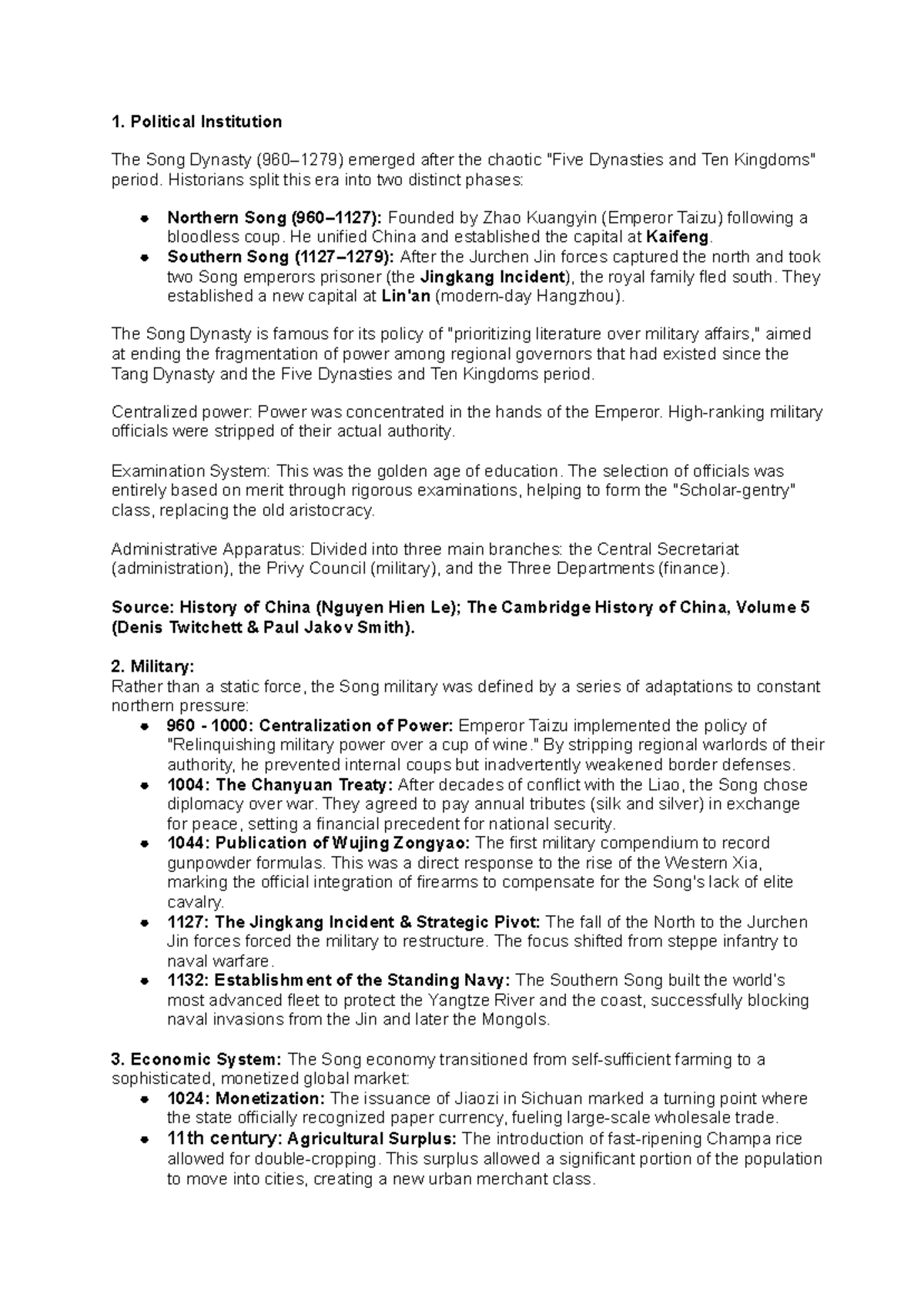 Song Dynasty: Political, Military, and Economic Developments - Studocu